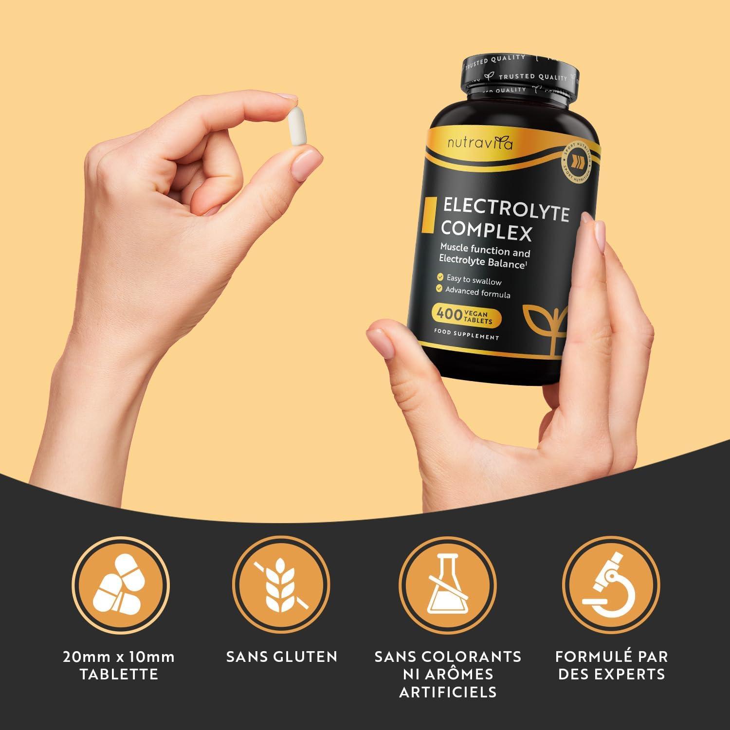 image:imageElectrolyte Complex 900mg 400 Comprims 1 An avec Magnesium Calcium Potassium Complment Alimentaire Fonction Musculaire EFSA Electrolytes Hydratation sans Sucre Nutravita400 unit Lot de 1