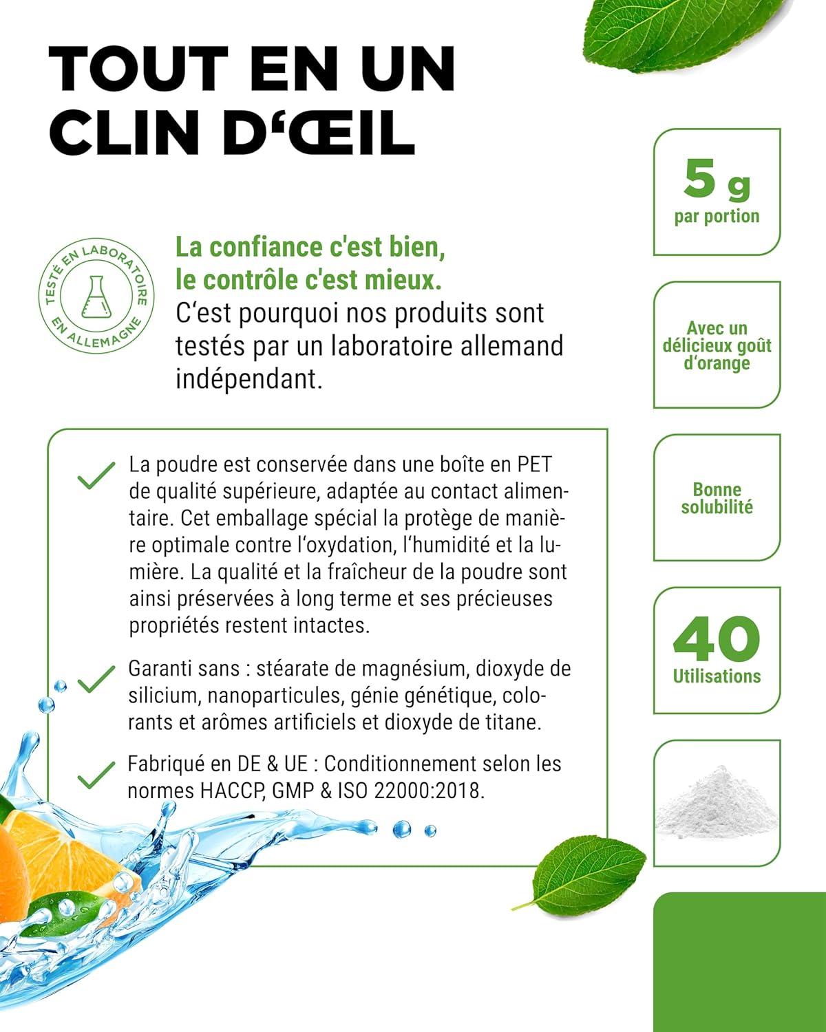 image:imageElectrolytes 200 g 40 portions Formule dhydratation avec chlorure potassium sodium calcium magnsium Parfait pour les sportifs en cas de dshydratation Sans sucre Vegan OrangeOrange