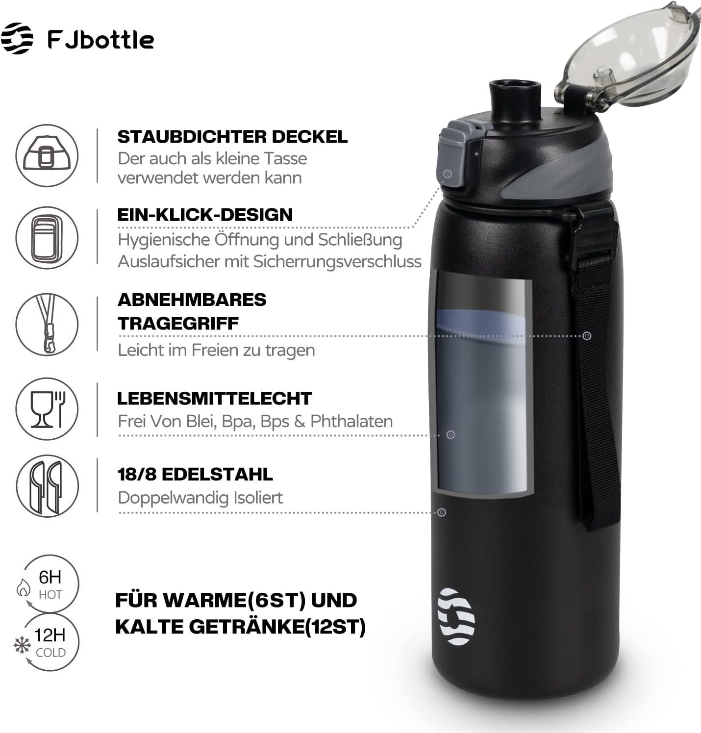image:imageFJbottle Gourde en acier inoxydable de 1 l 800 ml 600 ml 400 ml sans BPA pour enfants bouteille deau antifuite thermos pour sport sport universit cole fitness extrieur vloNoir