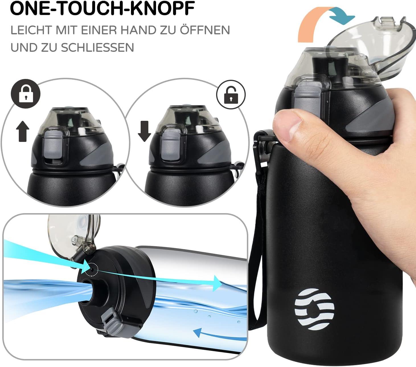 image:imageFJbottle Gourde en acier inoxydable de 1 l 800 ml 600 ml 400 ml sans BPA pour enfants bouteille deau antifuite thermos pour sport sport universit cole fitness extrieur vloNoir