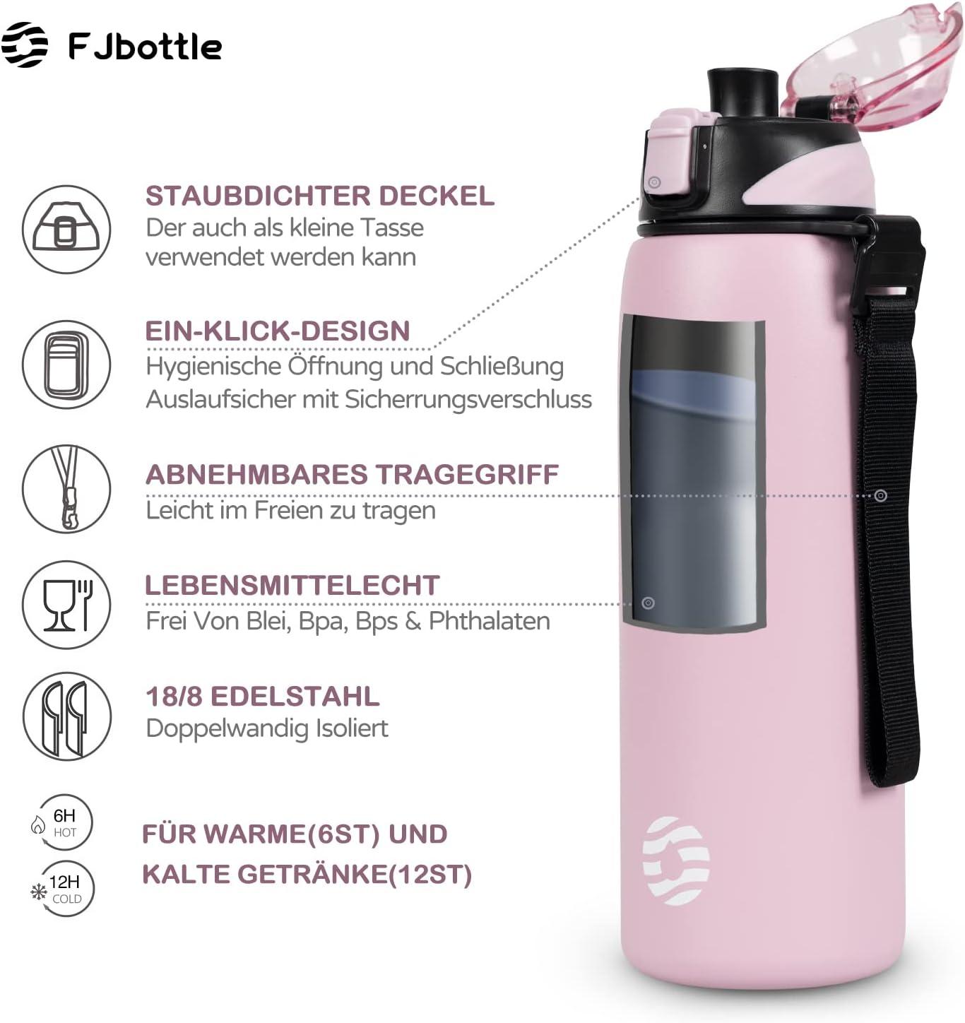image:imageFJbottle Gourde en acier inoxydable de 1 l 800 ml 600 ml 400 ml sans BPA pour enfants bouteille deau antifuite thermos pour sport sport universit cole fitness extrieur vloRose