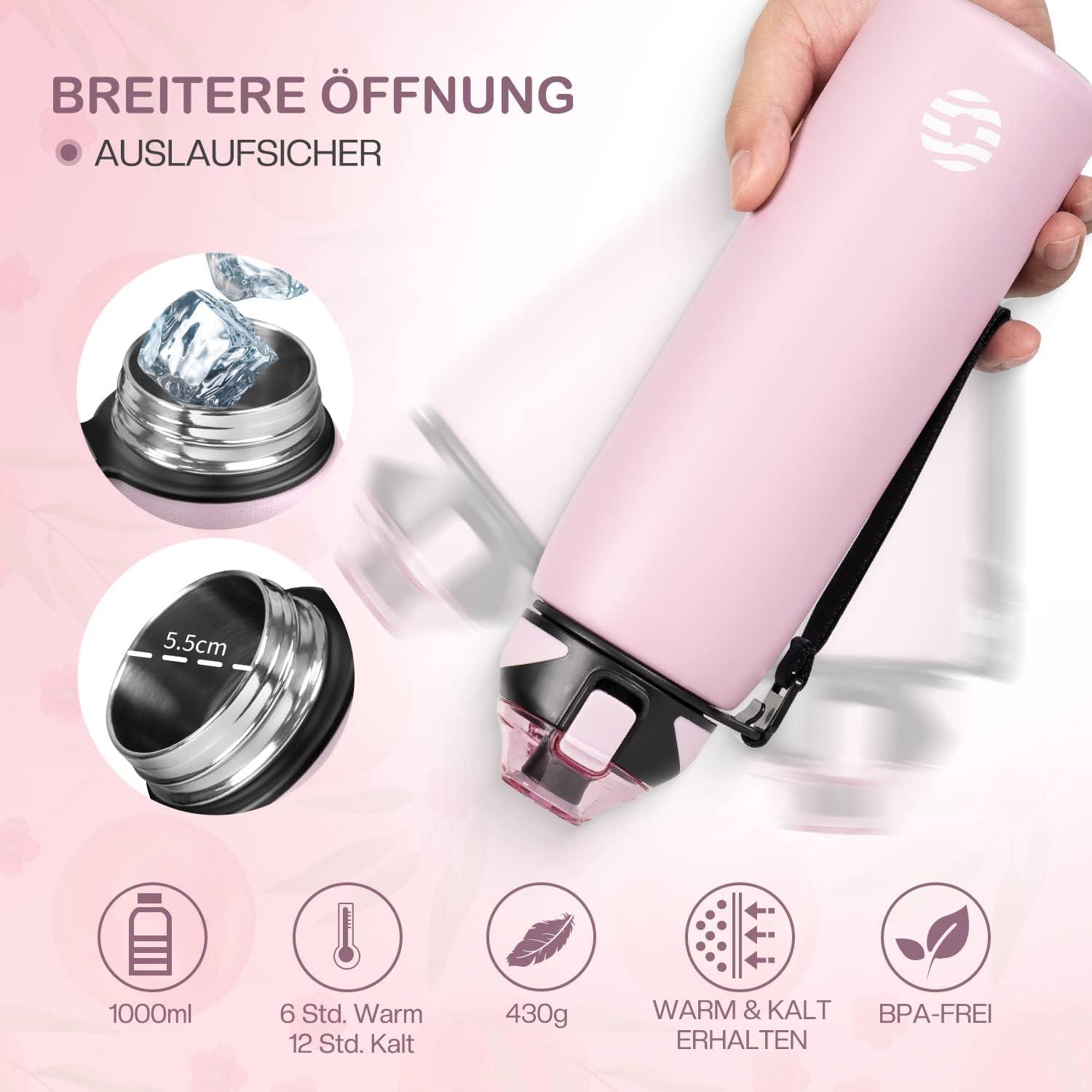 image:imageFJbottle Gourde en acier inoxydable de 1 l 800 ml 600 ml 400 ml sans BPA pour enfants bouteille deau antifuite thermos pour sport sport universit cole fitness extrieur vloRose