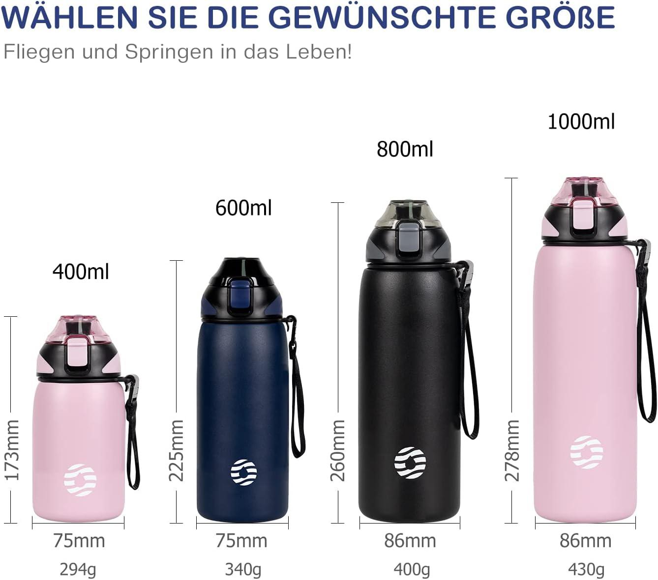 image:imageFJbottle Gourde en acier inoxydable de 1 l 800 ml 600 ml 400 ml sans BPA pour enfants bouteille deau antifuite thermos pour sport sport universit cole fitness extrieur vloBleu Fonc