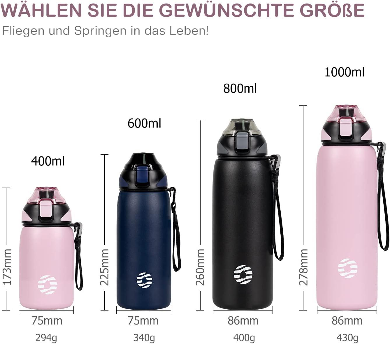 image:imageFJbottle Gourde en acier inoxydable de 1 l 800 ml 600 ml 400 ml sans BPA pour enfants bouteille deau antifuite thermos pour sport sport universit cole fitness extrieur vloRose