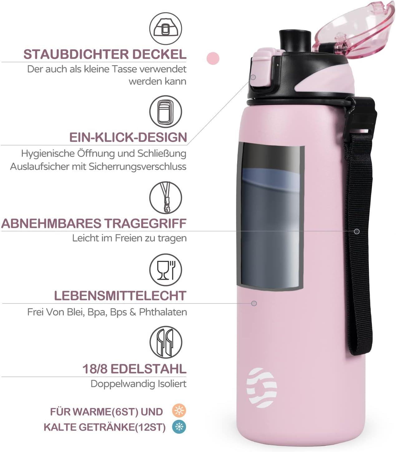 image:imageFJbottle Gourde en acier inoxydable de 1 l 800 ml 600 ml 400 ml sans BPA pour enfants bouteille deau antifuite thermos pour sport sport universit cole fitness extrieur vloRose