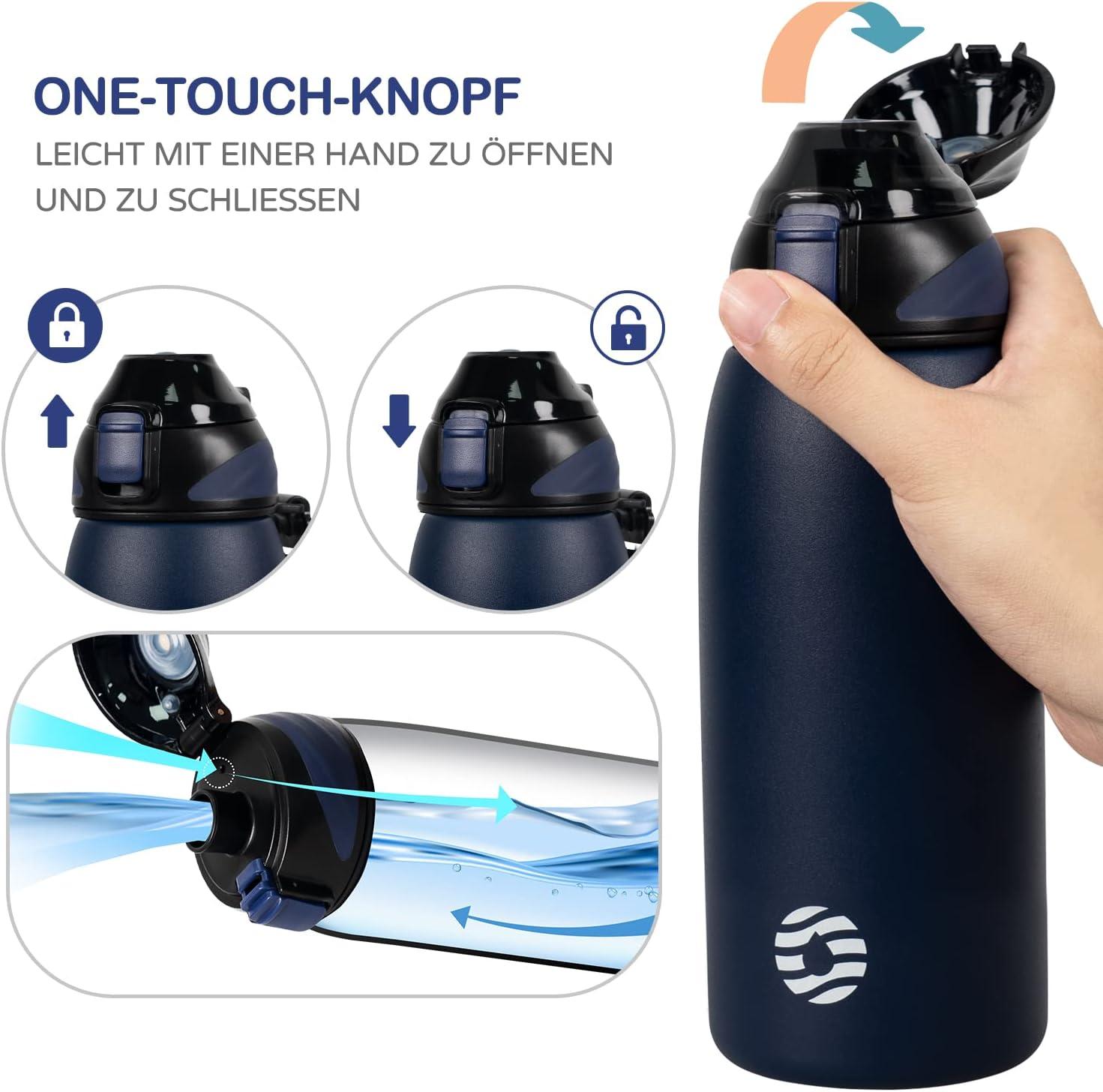 image:imageFJbottle Gourde en acier inoxydable de 1 l 800 ml 600 ml 400 ml sans BPA pour enfants bouteille deau antifuite thermos pour sport sport universit cole fitness extrieur vloBleu Fonc