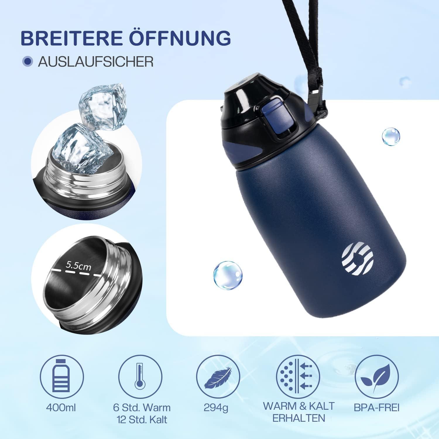 image:imageFJbottle Gourde en acier inoxydable de 1 l 800 ml 600 ml 400 ml sans BPA pour enfants bouteille deau antifuite thermos pour sport sport universit cole fitness extrieur vloBleu Fonc