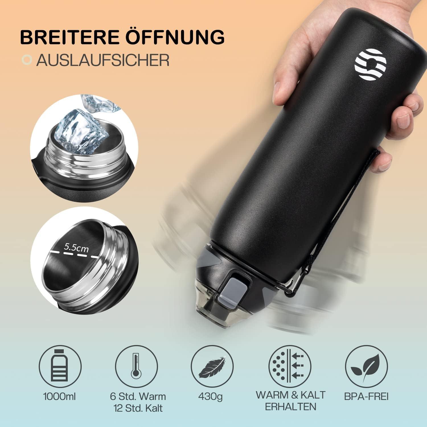 image:imageFJbottle Gourde en acier inoxydable de 1 l 800 ml 600 ml 400 ml sans BPA pour enfants bouteille deau antifuite thermos pour sport sport universit cole fitness extrieur vloNoir