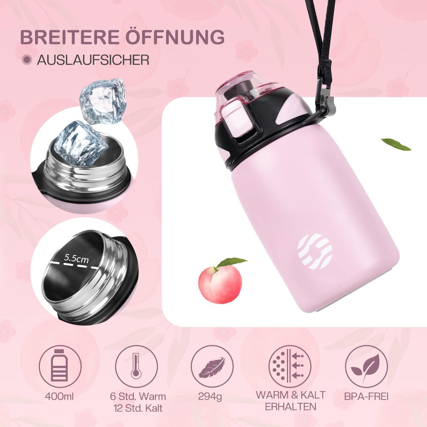 image:imageFJbottle Gourde en acier inoxydable de 1 l 800 ml 600 ml 400 ml sans BPA pour enfants bouteille deau antifuite thermos pour sport sport universit cole fitness extrieur vloRose