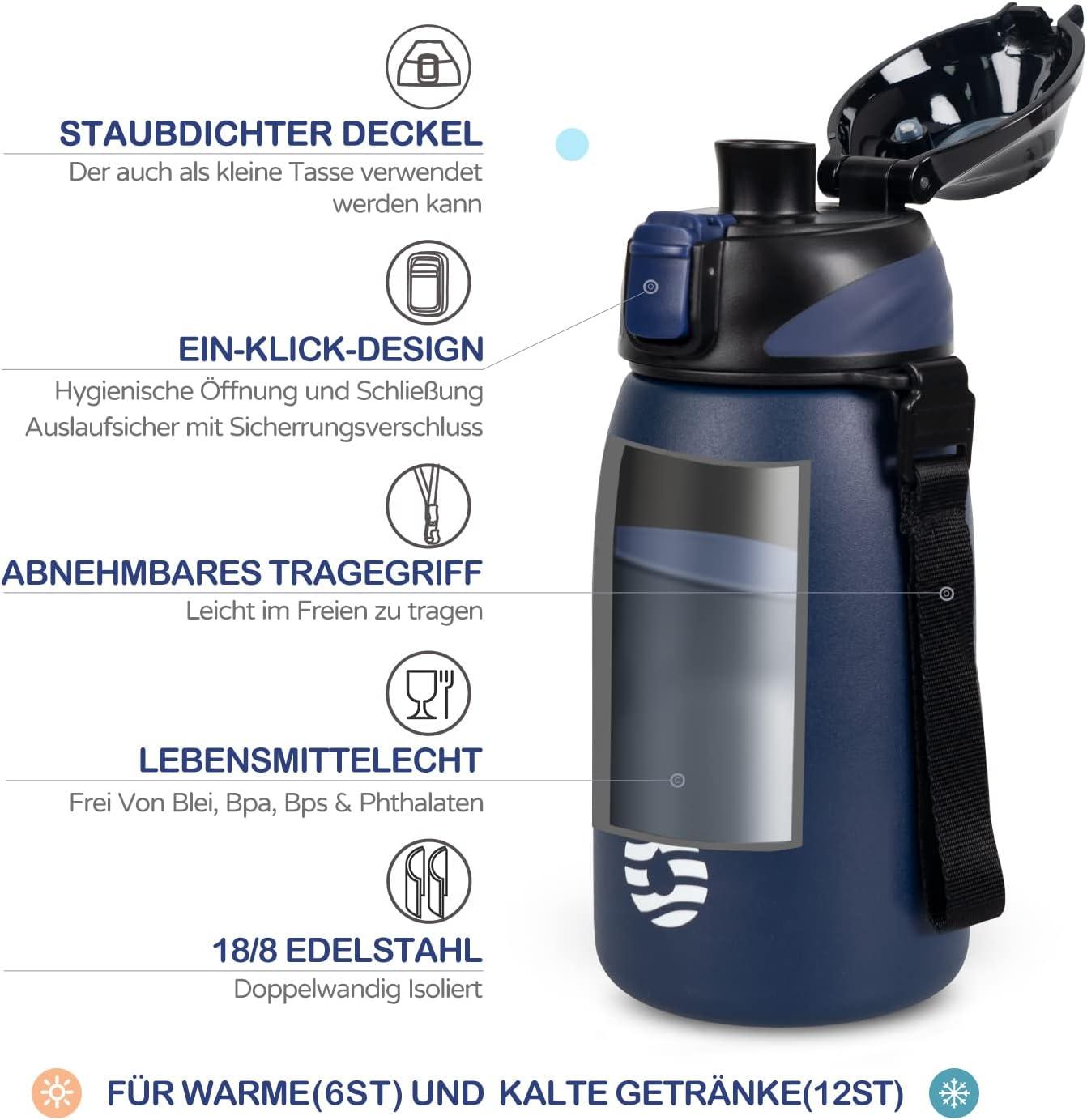 image:imageFJbottle Gourde en acier inoxydable de 1 l 800 ml 600 ml 400 ml sans BPA pour enfants bouteille deau antifuite thermos pour sport sport universit cole fitness extrieur vloBleu Fonc