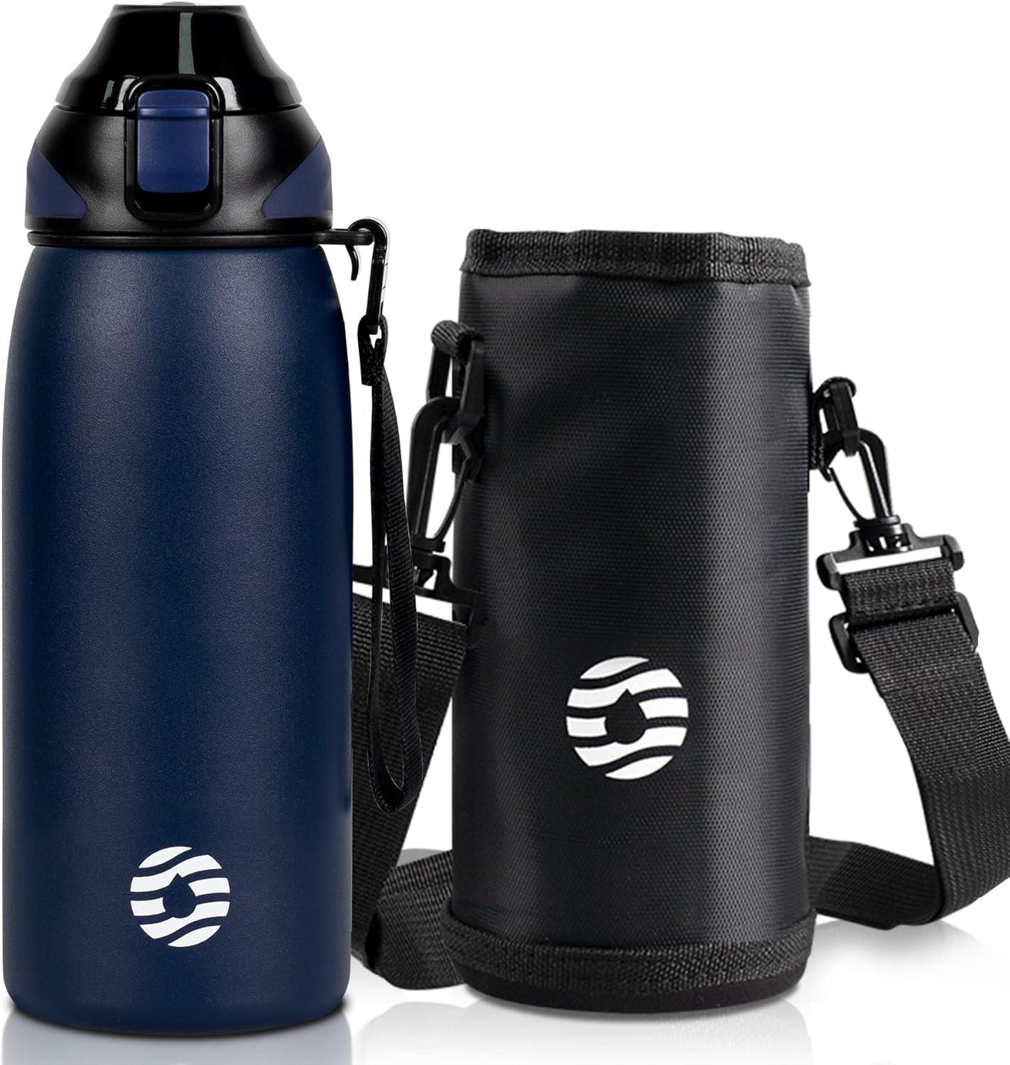 image:imageFJbottle Gourde en acier inoxydable de 1 l 800 ml 600 ml 400 ml sans BPA pour enfants bouteille deau antifuite thermos pour sport sport universit cole fitness extrieur vloBleu Fonc