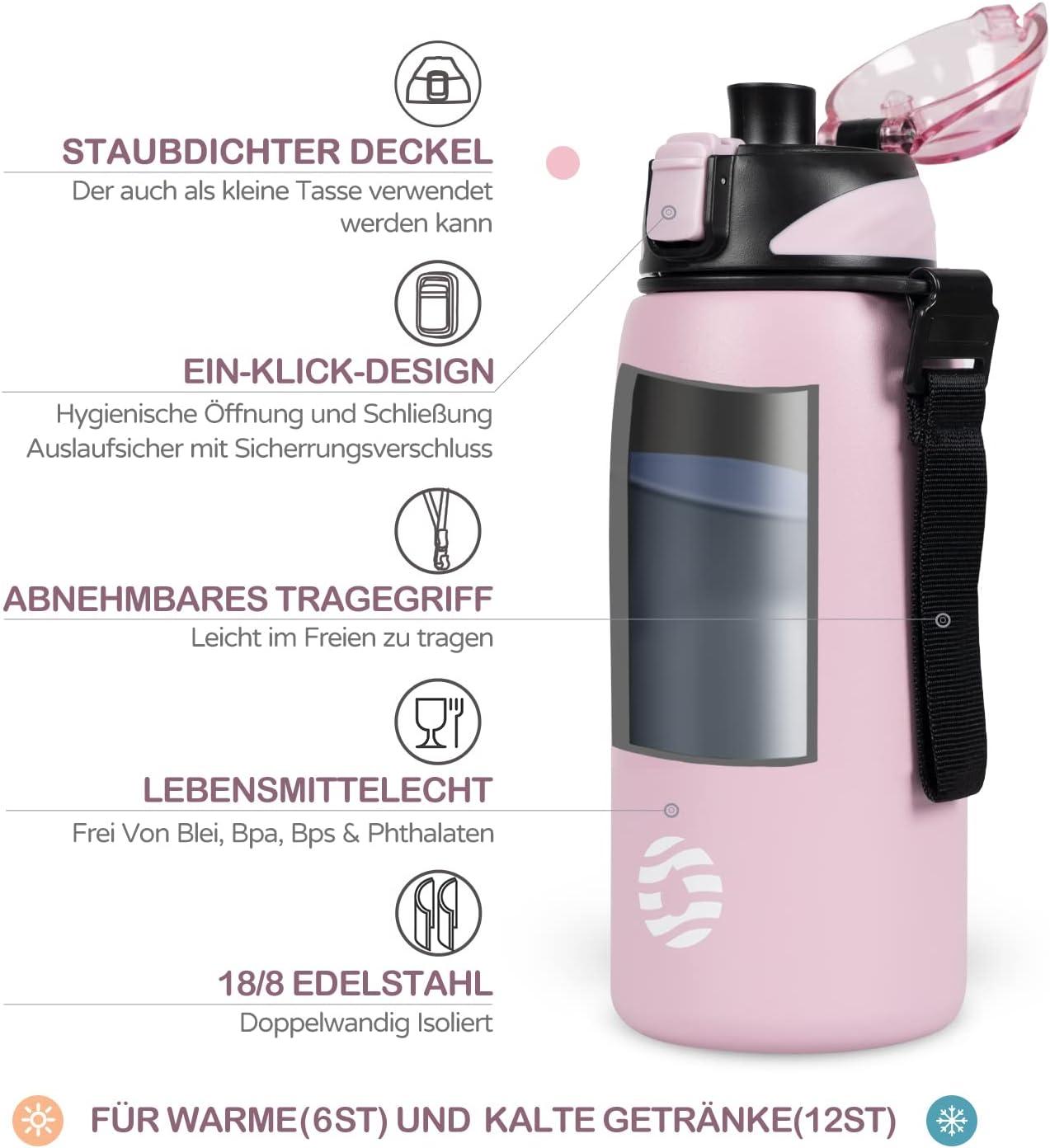 image:imageFJbottle Gourde en acier inoxydable de 1 l 800 ml 600 ml 400 ml sans BPA pour enfants bouteille deau antifuite thermos pour sport sport universit cole fitness extrieur vloRose