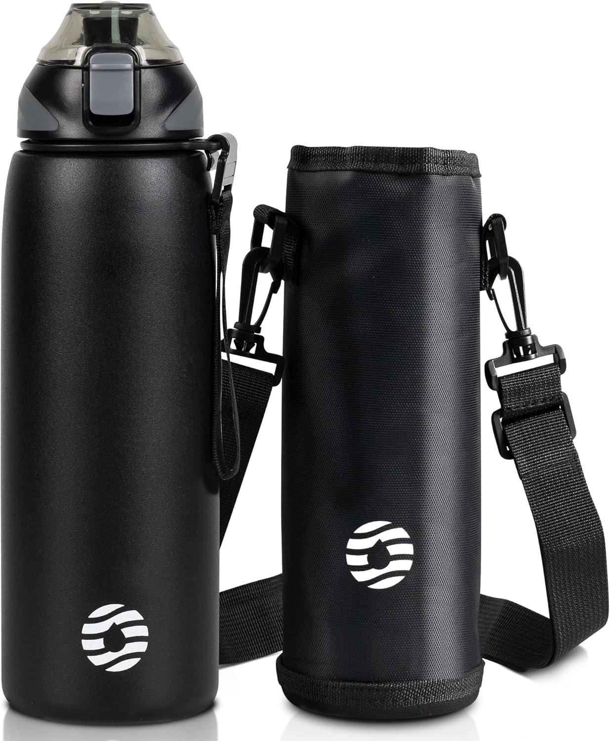 image:imageFJbottle Gourde en acier inoxydable de 1 l 800 ml 600 ml 400 ml sans BPA pour enfants bouteille deau antifuite thermos pour sport sport universit cole fitness extrieur vloNoir