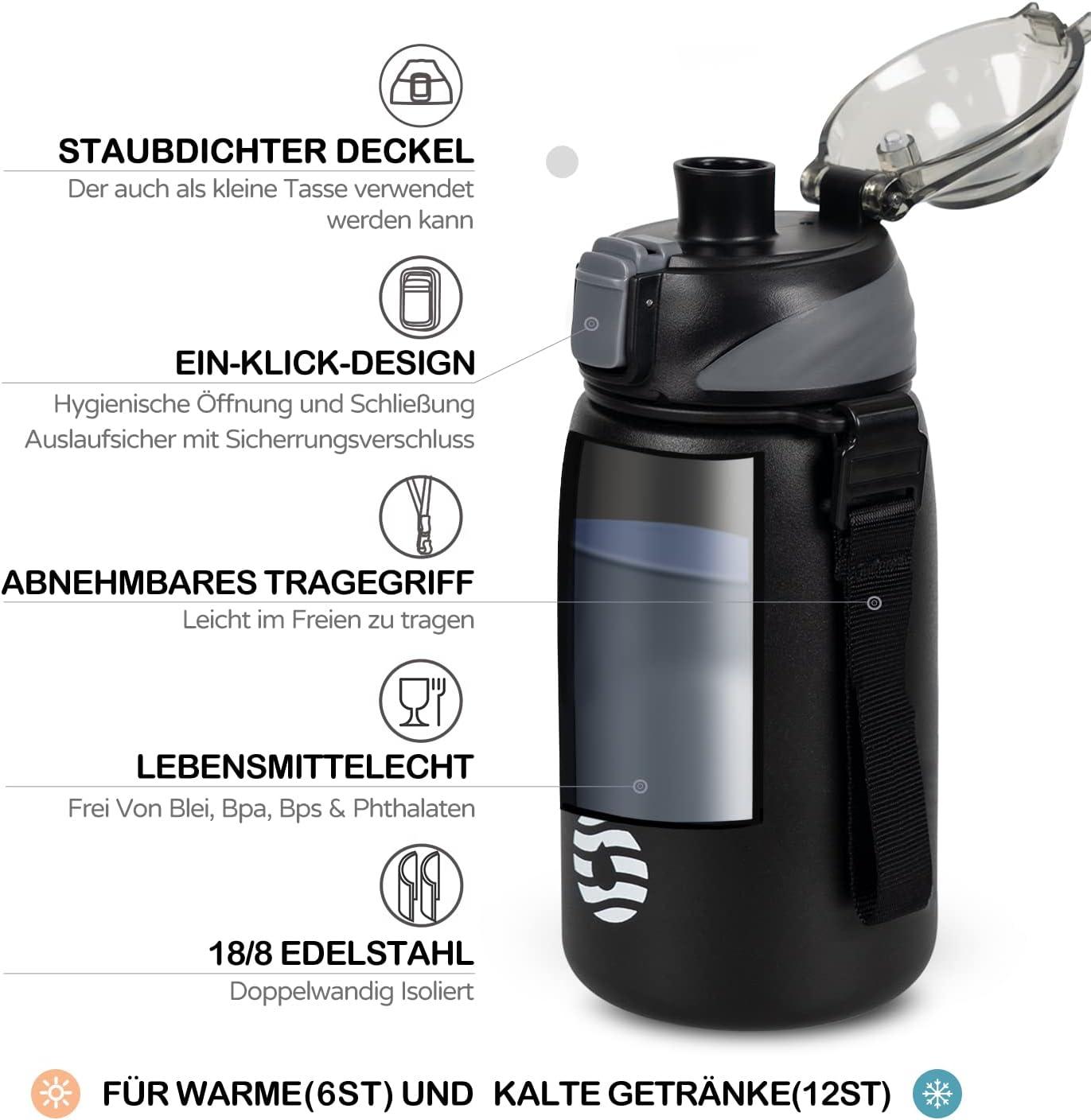 image:imageFJbottle Gourde en acier inoxydable de 1 l 800 ml 600 ml 400 ml sans BPA pour enfants bouteille deau antifuite thermos pour sport sport universit cole fitness extrieur vloNoir