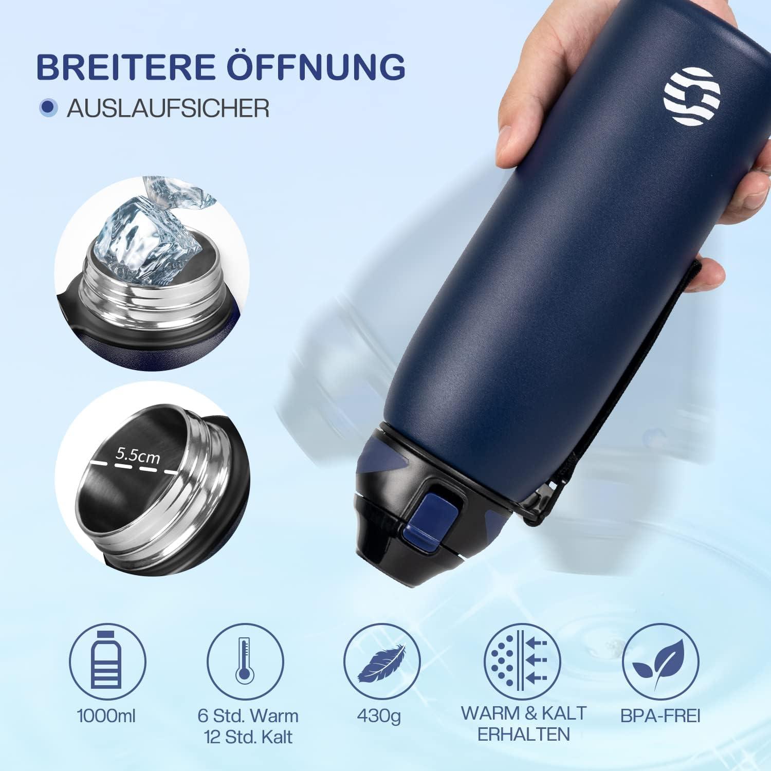 image:imageFJbottle Gourde en acier inoxydable de 1 l 800 ml 600 ml 400 ml sans BPA pour enfants bouteille deau antifuite thermos pour sport sport universit cole fitness extrieur vloBleu Fonc
