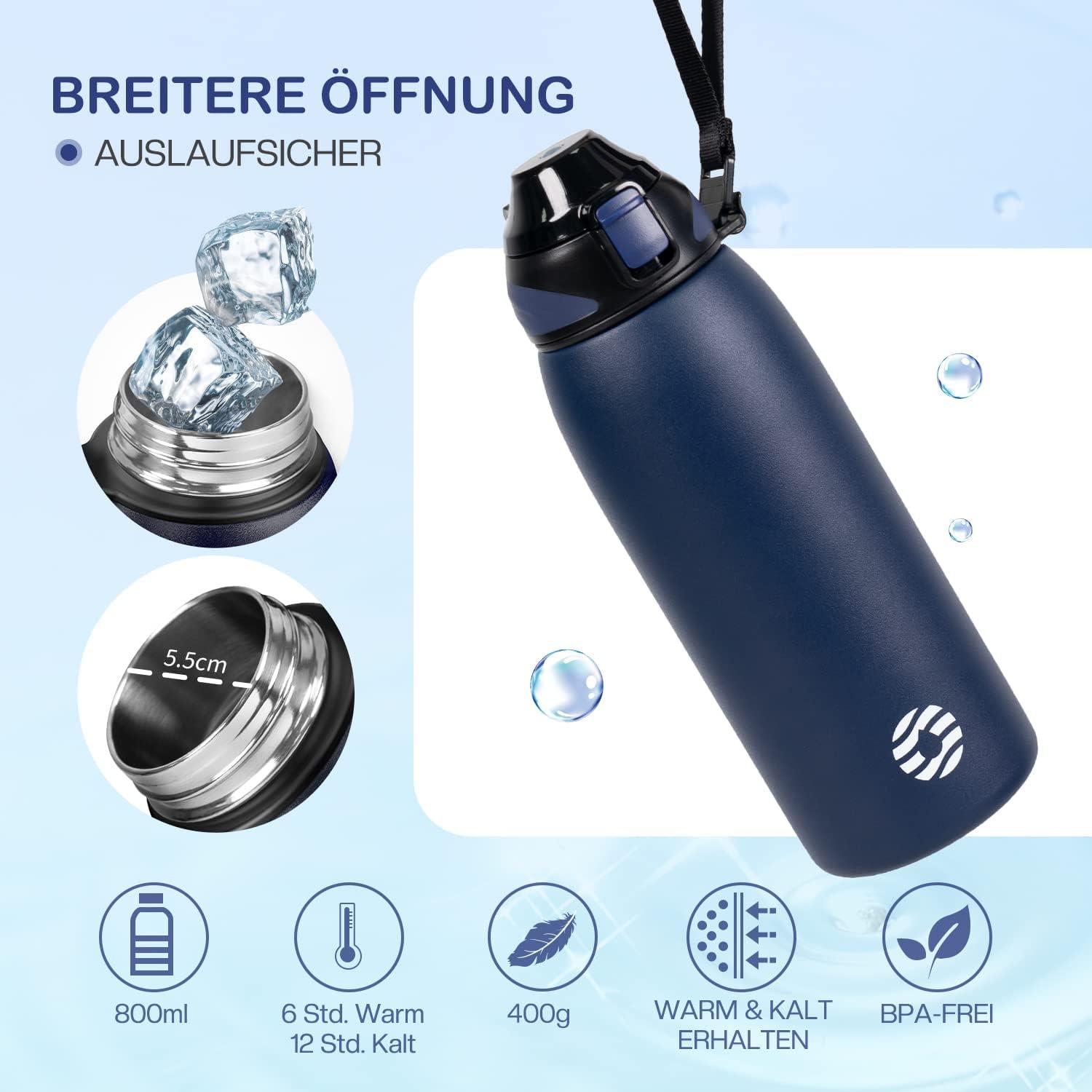 image:imageFJbottle Gourde en acier inoxydable de 1 l 800 ml 600 ml 400 ml sans BPA pour enfants bouteille deau antifuite thermos pour sport sport universit cole fitness extrieur vloNoir
