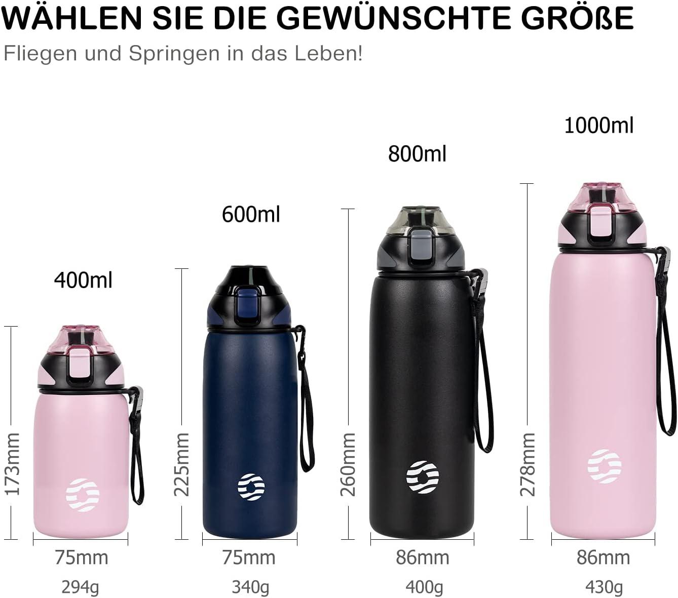 image:imageFJbottle Gourde en acier inoxydable de 1 l 800 ml 600 ml 400 ml sans BPA pour enfants bouteille deau antifuite thermos pour sport sport universit cole fitness extrieur vloNoir