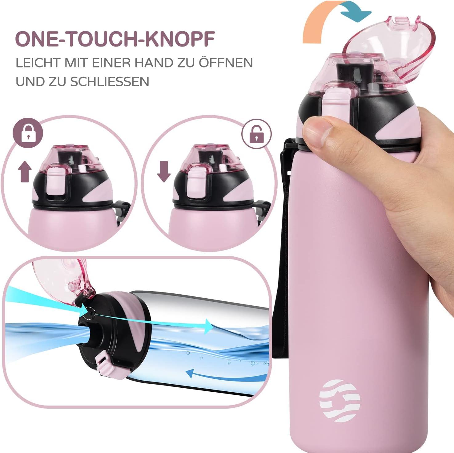 image:imageFJbottle Gourde en acier inoxydable de 1 l 800 ml 600 ml 400 ml sans BPA pour enfants bouteille deau antifuite thermos pour sport sport universit cole fitness extrieur vloRose