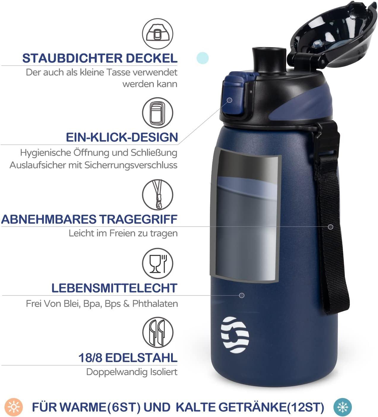 image:imageFJbottle Gourde en acier inoxydable de 1 l 800 ml 600 ml 400 ml sans BPA pour enfants bouteille deau antifuite thermos pour sport sport universit cole fitness extrieur vloBleu Fonc