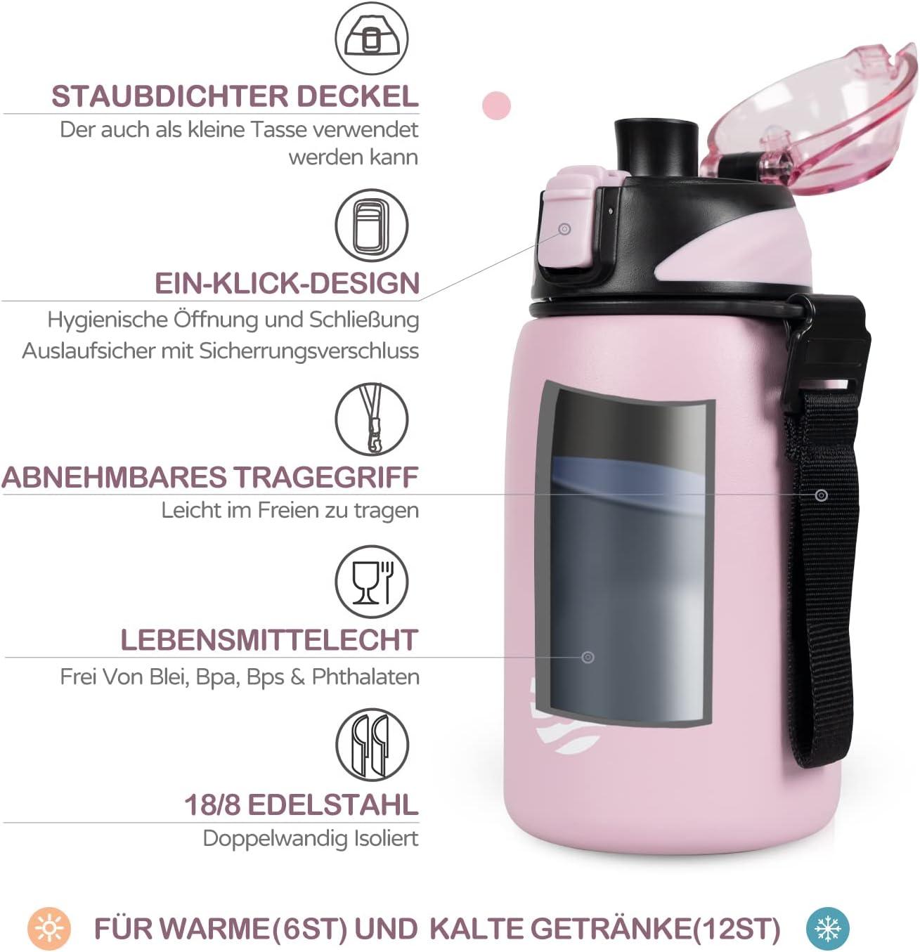 image:imageFJbottle Gourde en acier inoxydable de 1 l 800 ml 600 ml 400 ml sans BPA pour enfants bouteille deau antifuite thermos pour sport sport universit cole fitness extrieur vloRose