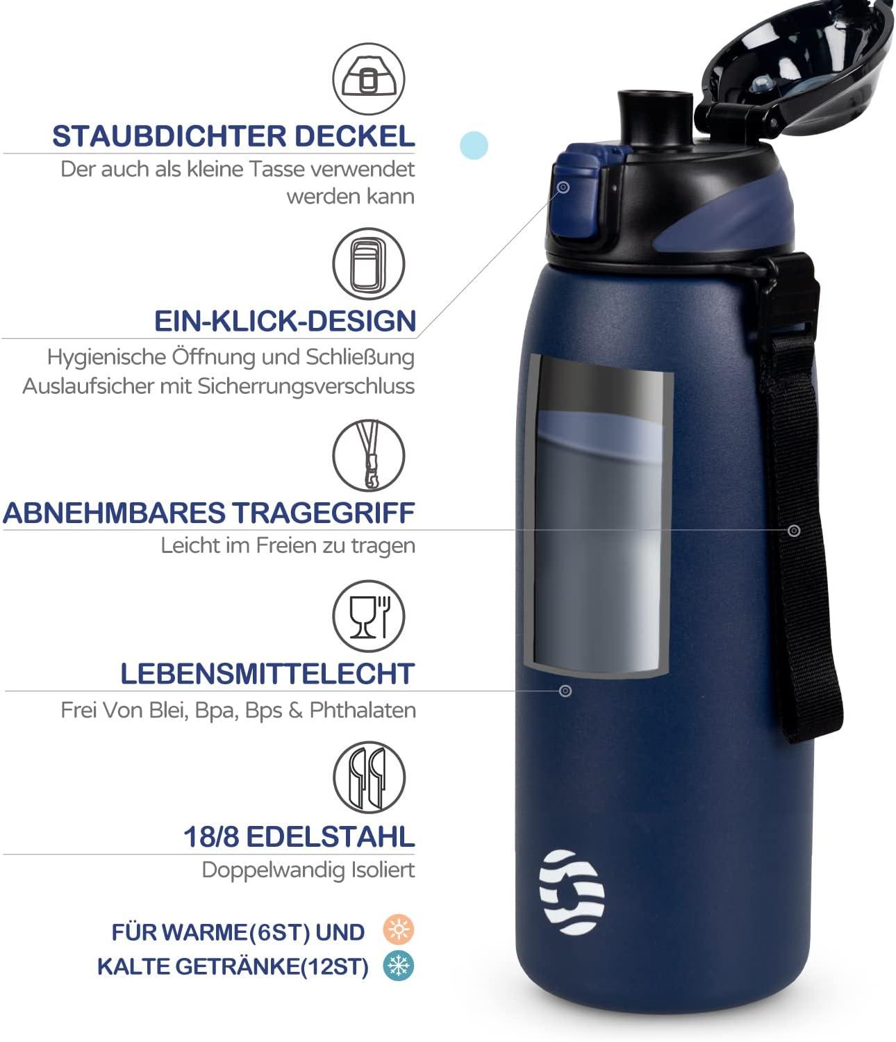 image:imageFJbottle Gourde en acier inoxydable de 1 l 800 ml 600 ml 400 ml sans BPA pour enfants bouteille deau antifuite thermos pour sport sport universit cole fitness extrieur vloNoir