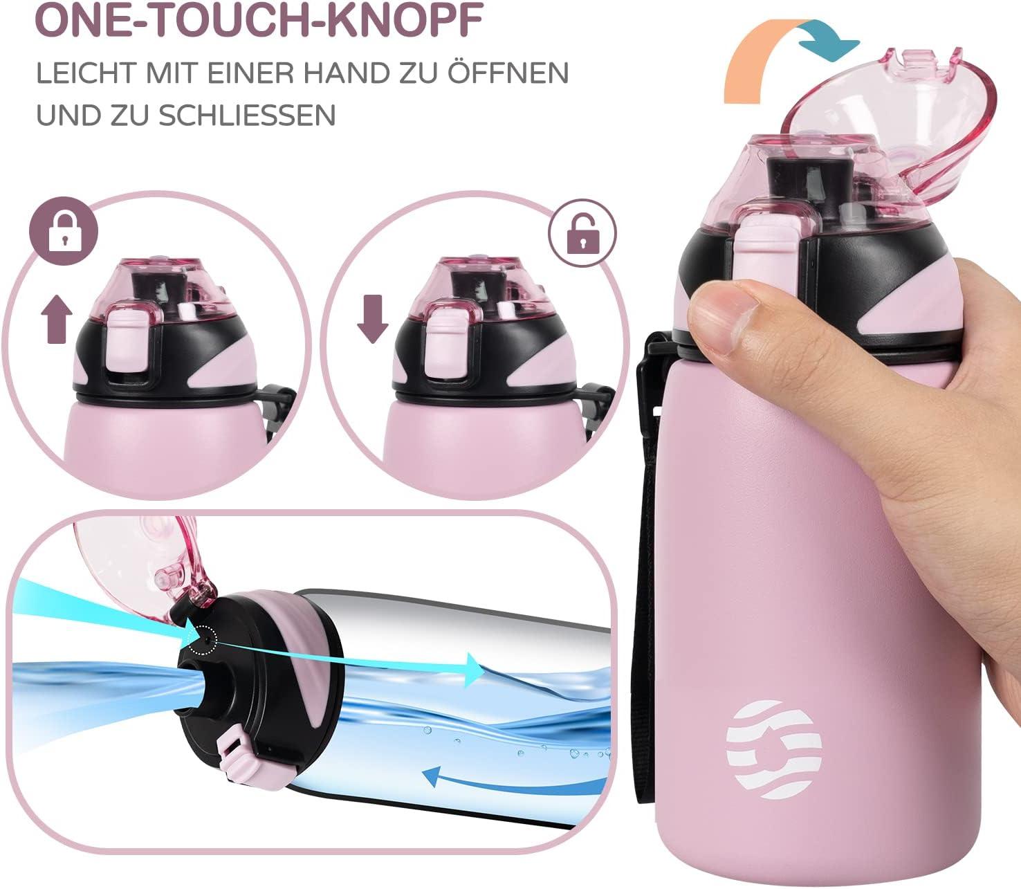 image:imageFJbottle Gourde en acier inoxydable de 1 l 800 ml 600 ml 400 ml sans BPA pour enfants bouteille deau antifuite thermos pour sport sport universit cole fitness extrieur vloRose