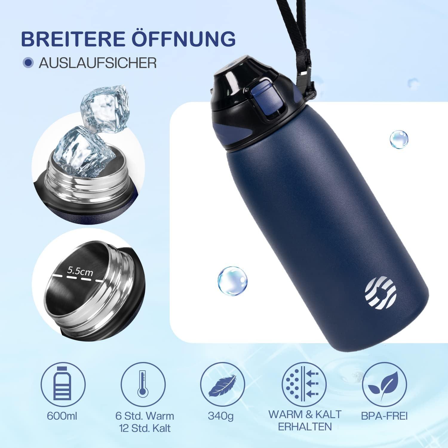 image:imageFJbottle Gourde en acier inoxydable de 1 l 800 ml 600 ml 400 ml sans BPA pour enfants bouteille deau antifuite thermos pour sport sport universit cole fitness extrieur vloBleu Fonc