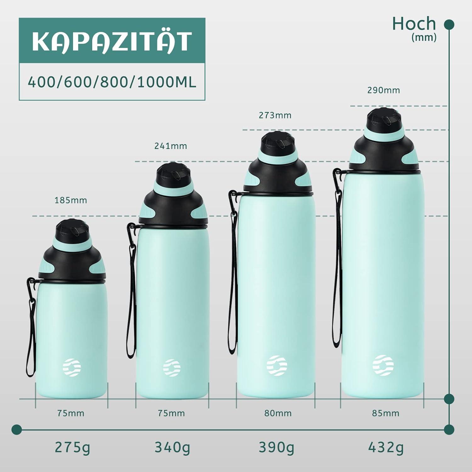 image:imageFjbottle Gourde Isotherme avec Couvercle Magntique 400ml600ml800ml1L15L Bouteille Isotherme tanche sans BPA Gourde Inox Bouche Standard Gourde Enfant pour Sport Gym VoyageMenthe Verte