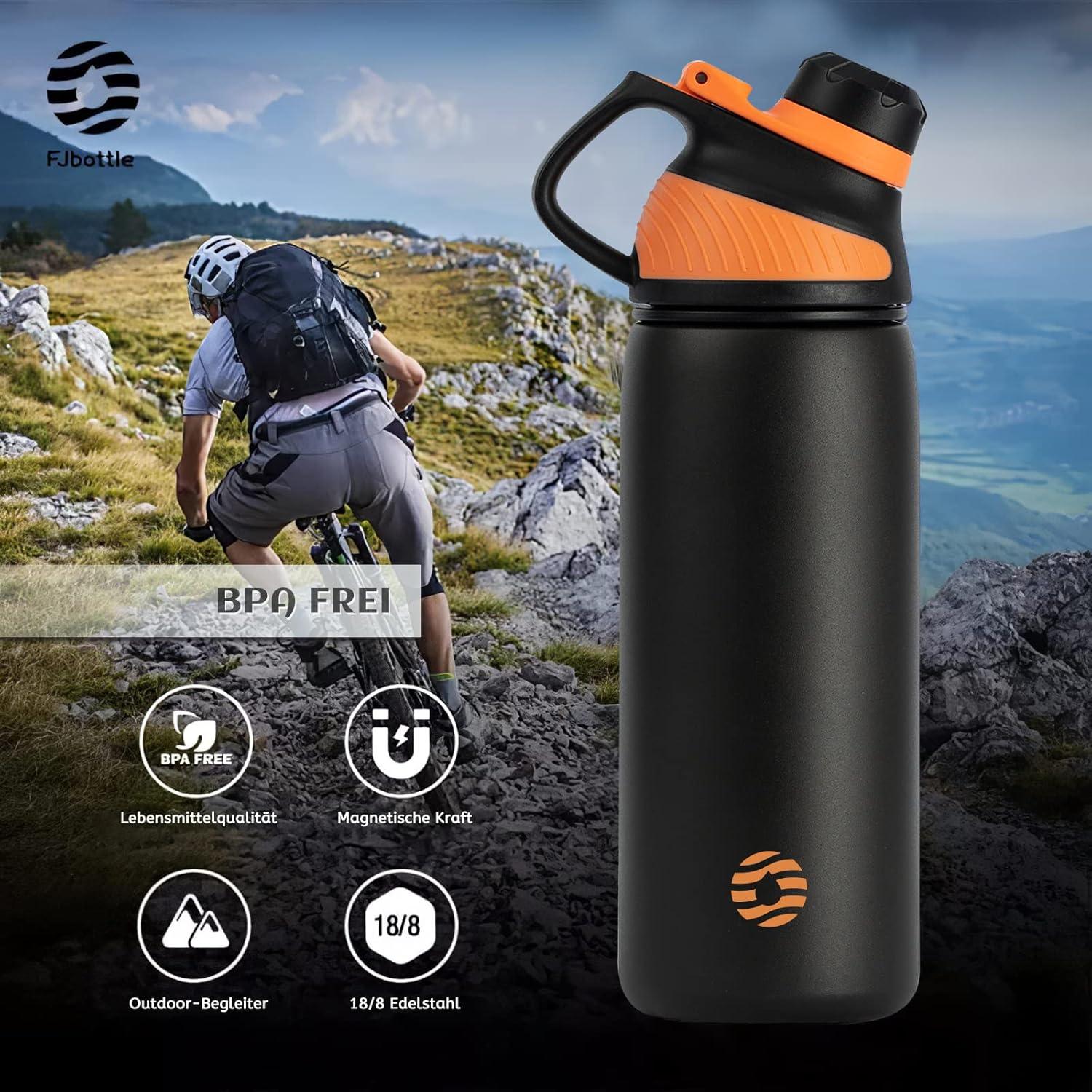 image:imageFjbottle Gourde Isotherme avec Couvercle Magntique 400ml600ml800ml1L15L Bouteille Isotherme tanche sans BPA Gourde Inox Bouche Standard Gourde Enfant pour Sport Gym VoyageNoir