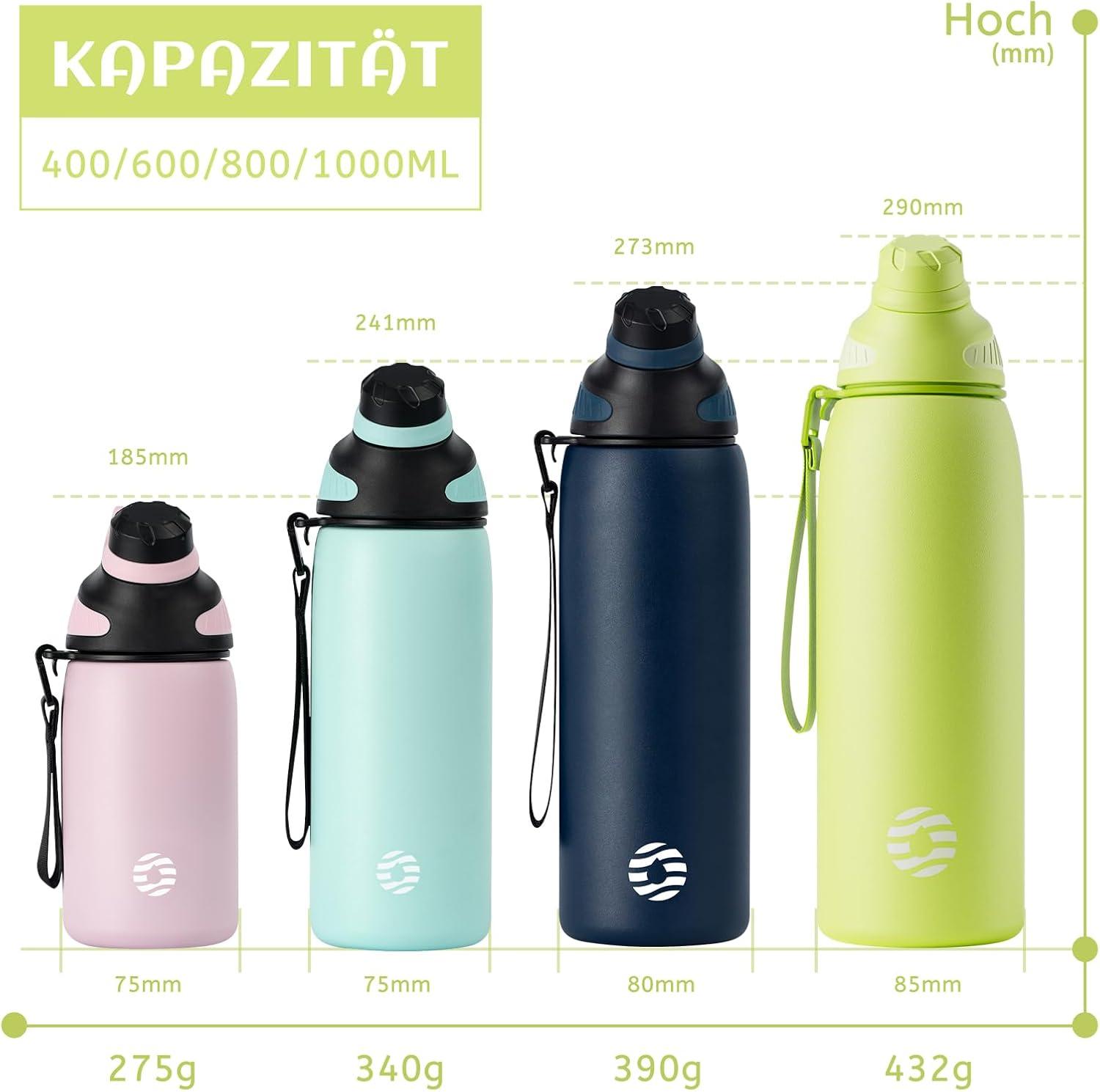 image:imageFjbottle Gourde Isotherme avec Couvercle Magntique 400ml600ml800ml1L15L Bouteille Isotherme tanche sans BPA Gourde Inox Bouche Standard Gourde Enfant pour Sport Gym VoyageVert Fluorescent