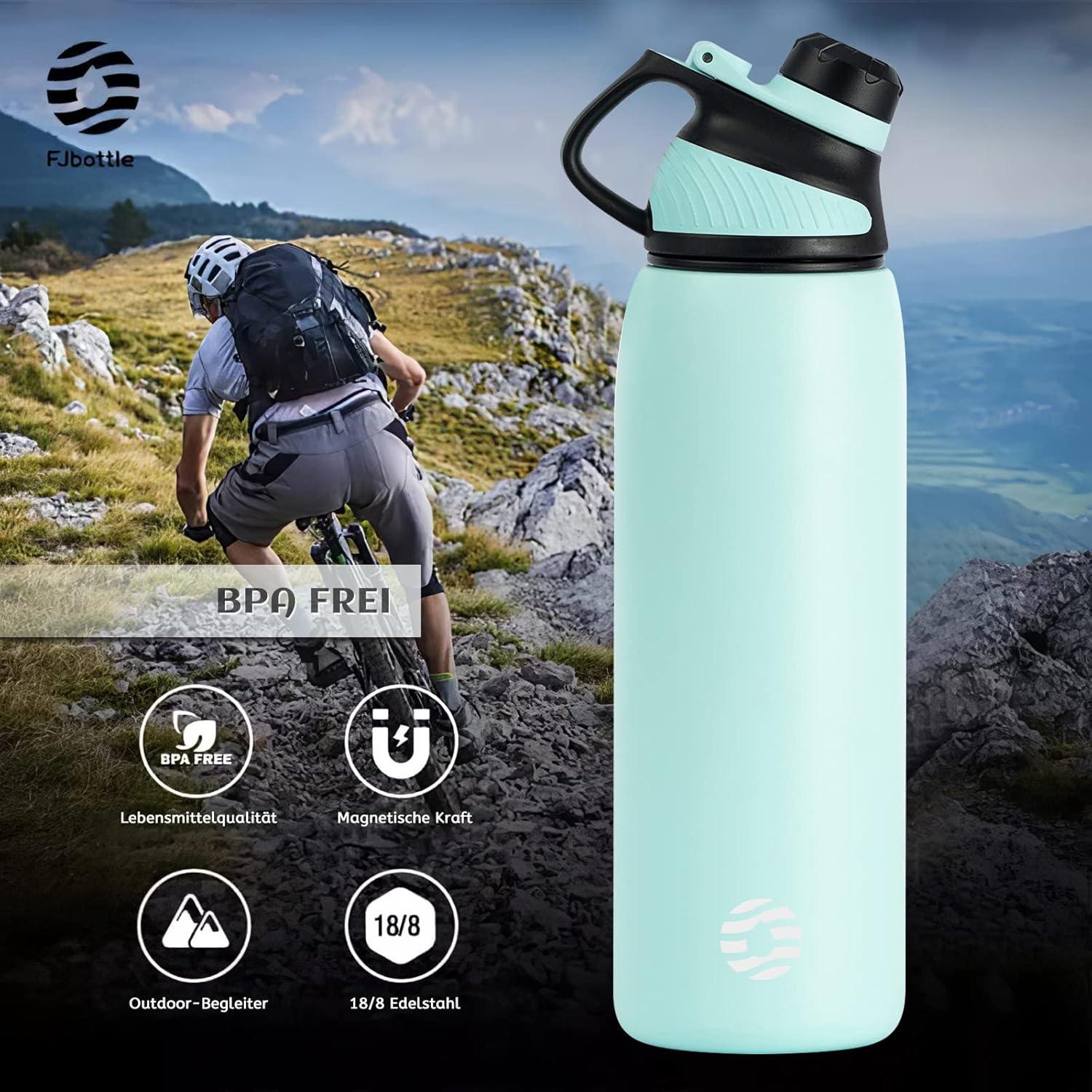 image:imageFjbottle Gourde Isotherme avec Couvercle Magntique 400ml600ml800ml1L15L Bouteille Isotherme tanche sans BPA Gourde Inox Bouche Standard Gourde Enfant pour Sport Gym VoyageMenthe Verte