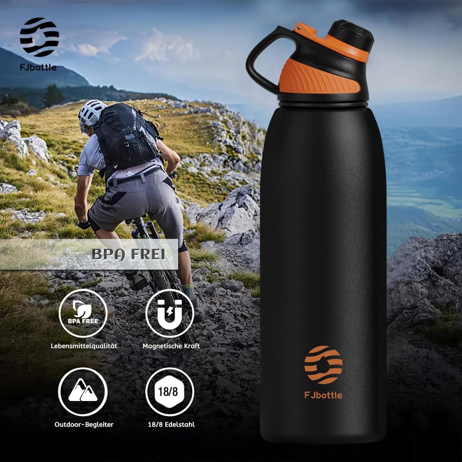 image:imageFjbottle Gourde Isotherme avec Couvercle Magntique 400ml600ml800ml1L15L Bouteille Isotherme tanche sans BPA Gourde Inox Bouche Standard Gourde Enfant pour Sport Gym VoyageNoir