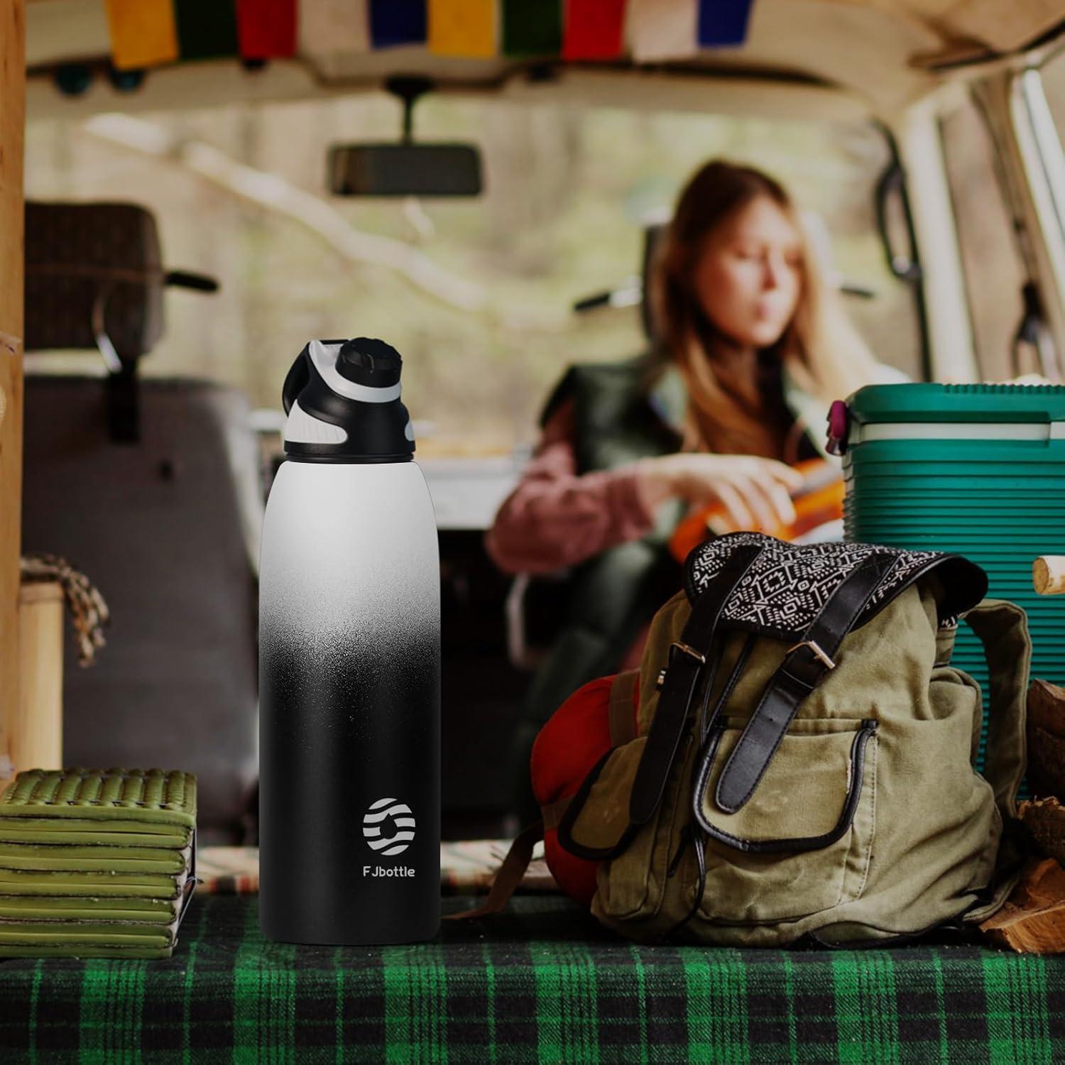 image:imageFjbottle Gourde Isotherme avec Couvercle Magntique 400ml600ml800ml1L15L Bouteille Isotherme tanche sans BPA Gourde Inox Bouche Standard Gourde Enfant pour Sport Gym VoyageBlanc et Noir