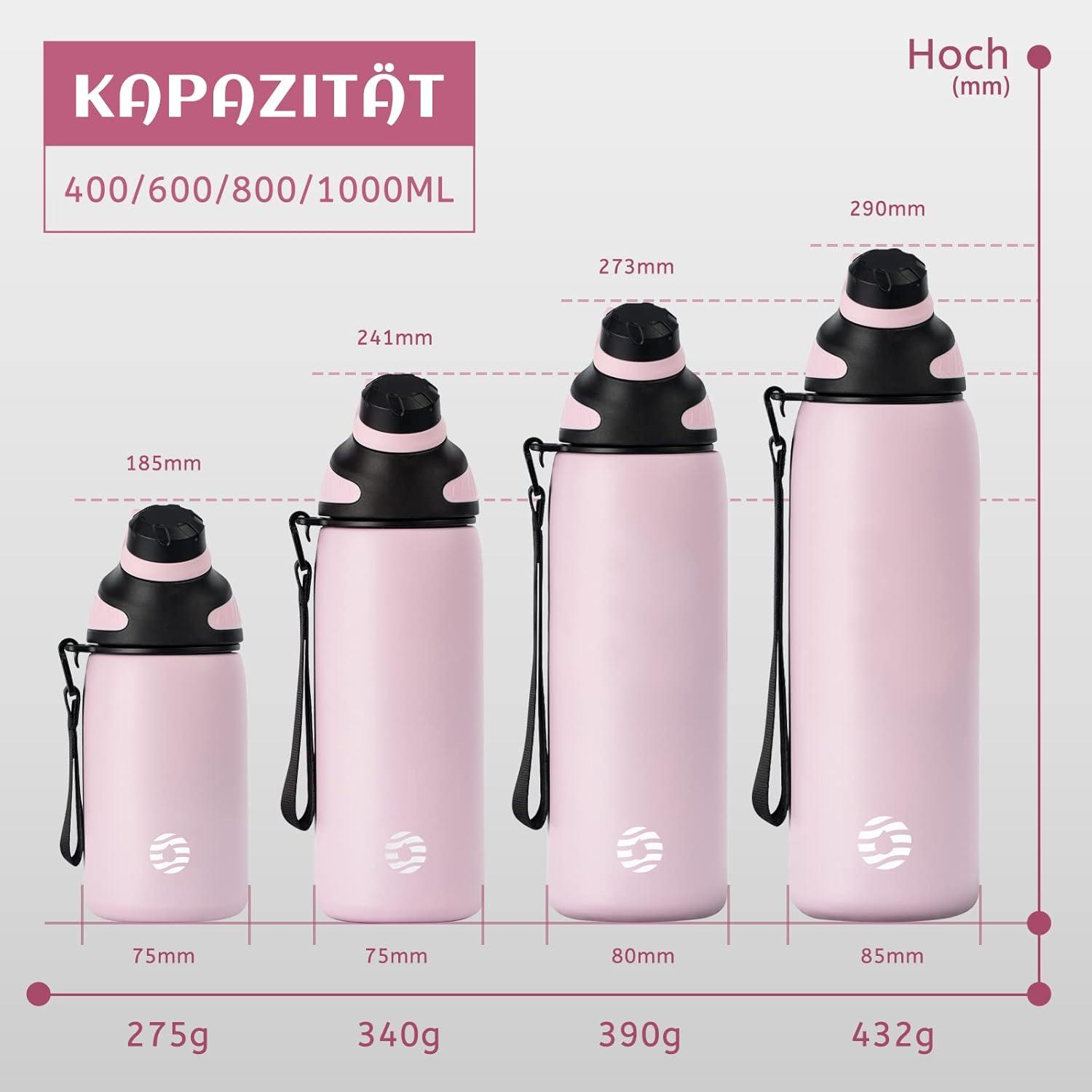 image:imageFjbottle Gourde Isotherme avec Couvercle Magntique 400ml600ml800ml1L15L Bouteille Isotherme tanche sans BPA Gourde Inox Bouche Standard Gourde Enfant pour Sport Gym VoyageRose