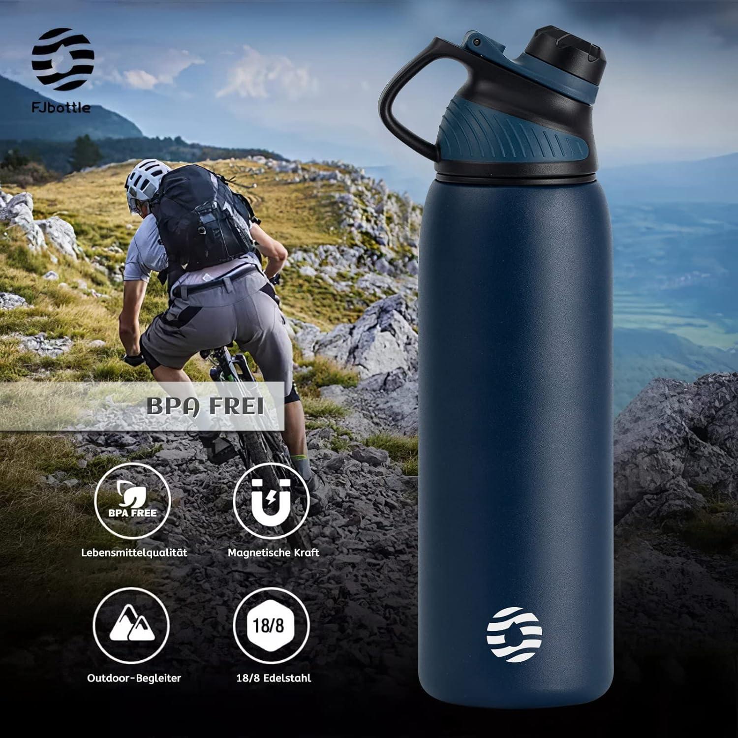 image:imageFjbottle Gourde Isotherme avec Couvercle Magntique 400ml600ml800ml1L15L Bouteille Isotherme tanche sans BPA Gourde Inox Bouche Standard Gourde Enfant pour Sport Gym VoyageBleu
