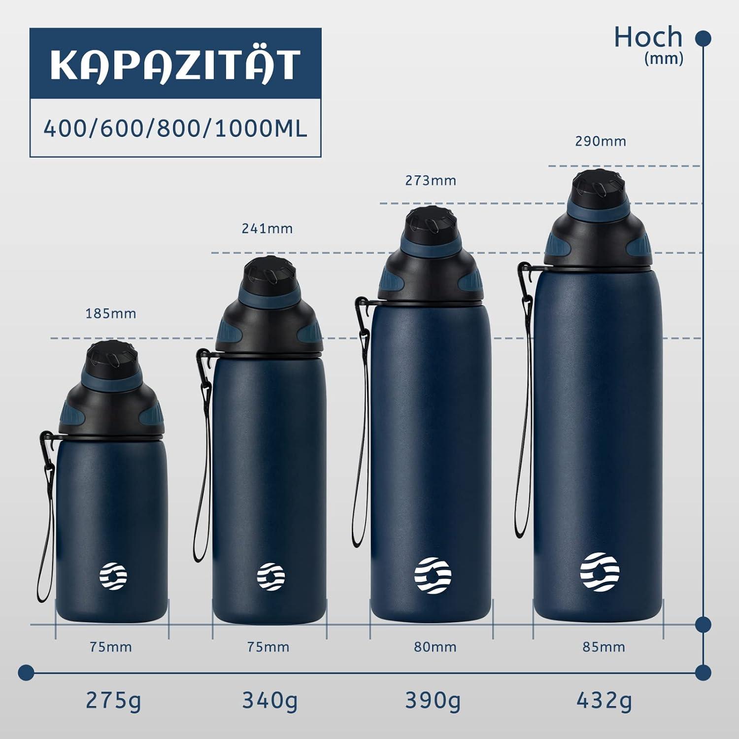 image:imageFjbottle Gourde Isotherme avec Couvercle Magntique 400ml600ml800ml1L15L Bouteille Isotherme tanche sans BPA Gourde Inox Bouche Standard Gourde Enfant pour Sport Gym VoyageBleu