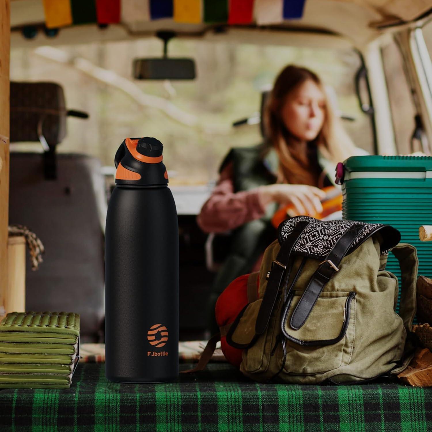 image:imageFjbottle Gourde Isotherme avec Couvercle Magntique 400ml600ml800ml1L15L Bouteille Isotherme tanche sans BPA Gourde Inox Bouche Standard Gourde Enfant pour Sport Gym VoyageNoir