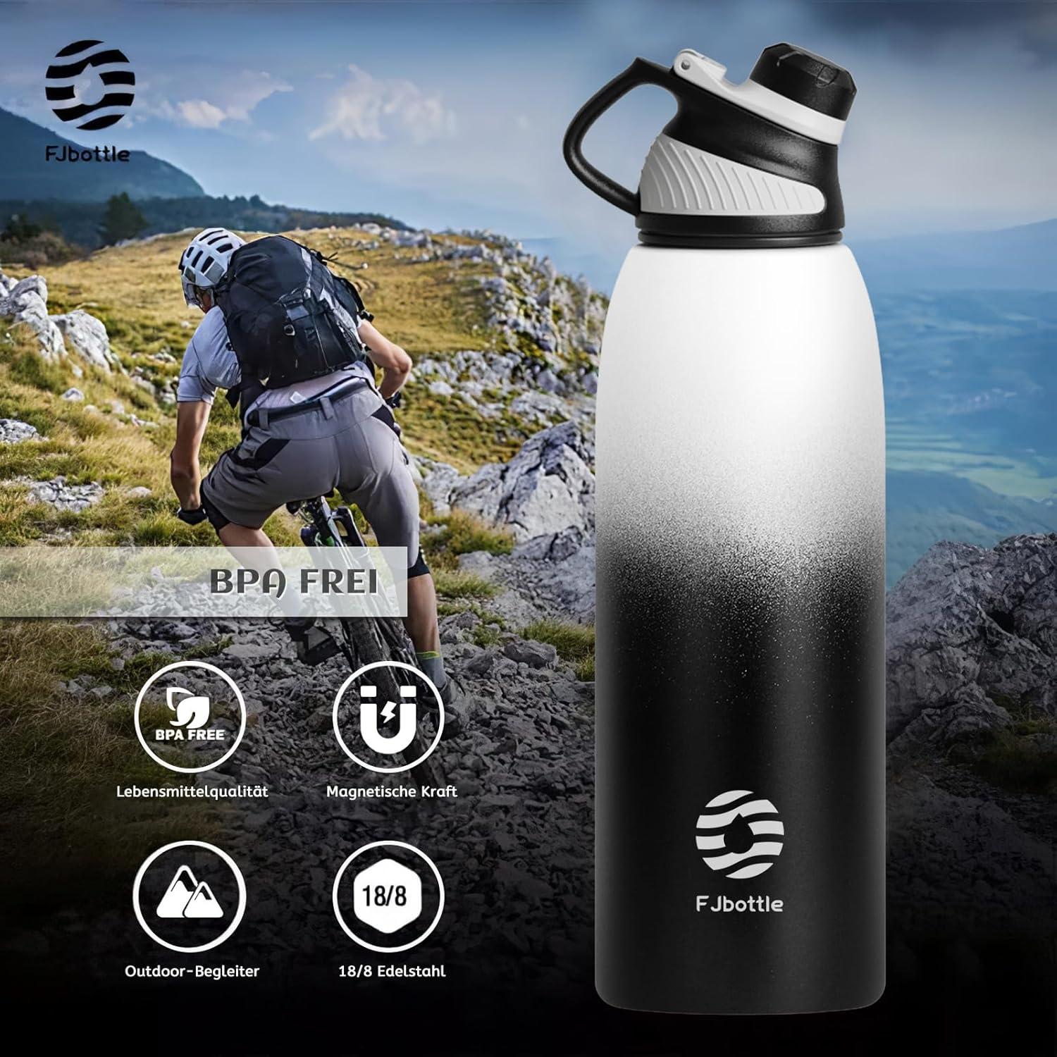 image:imageFjbottle Gourde Isotherme avec Couvercle Magntique 400ml600ml800ml1L15L Bouteille Isotherme tanche sans BPA Gourde Inox Bouche Standard Gourde Enfant pour Sport Gym VoyageBlanc et Noir
