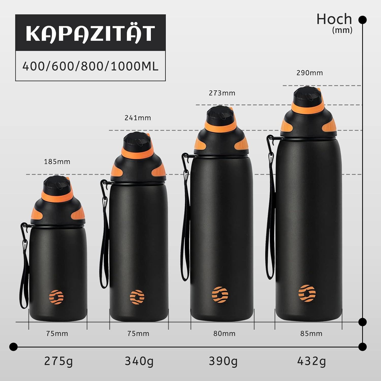 image:imageFjbottle Gourde Isotherme avec Couvercle Magntique 400ml600ml800ml1L15L Bouteille Isotherme tanche sans BPA Gourde Inox Bouche Standard Gourde Enfant pour Sport Gym VoyageNoir
