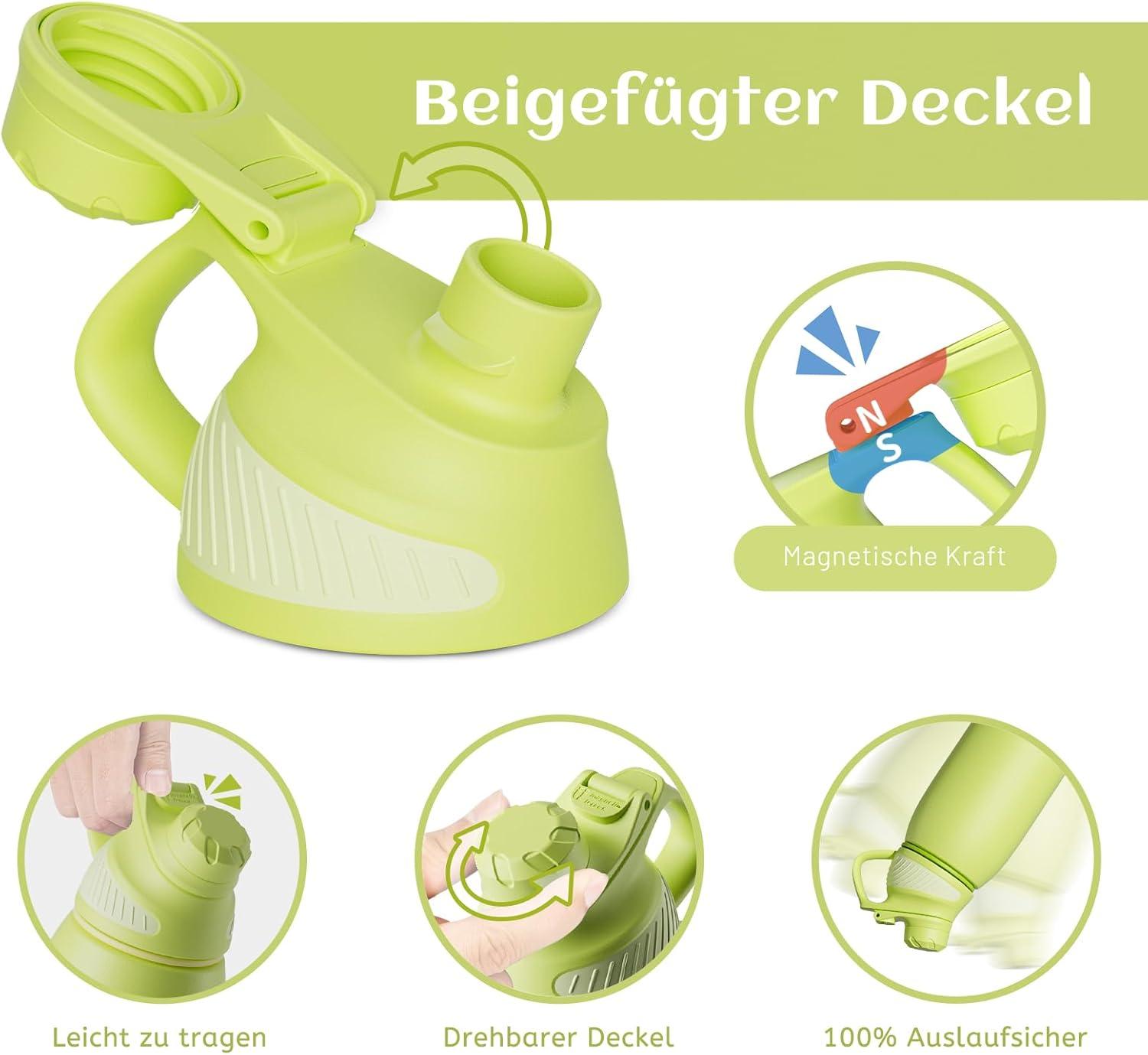 image:imageFjbottle Gourde Isotherme avec Couvercle Magntique 400ml600ml800ml1L15L Bouteille Isotherme tanche sans BPA Gourde Inox Bouche Standard Gourde Enfant pour Sport Gym VoyageVert Fluorescent