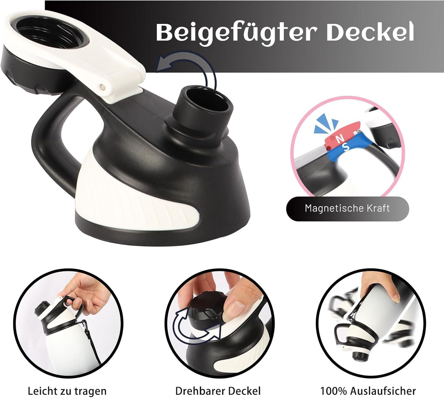 image:imageFjbottle Gourde Isotherme avec Couvercle Magntique 400ml600ml800ml1L15L Bouteille Isotherme tanche sans BPA Gourde Inox Bouche Standard Gourde Enfant pour Sport Gym VoyageBlanc et Noir