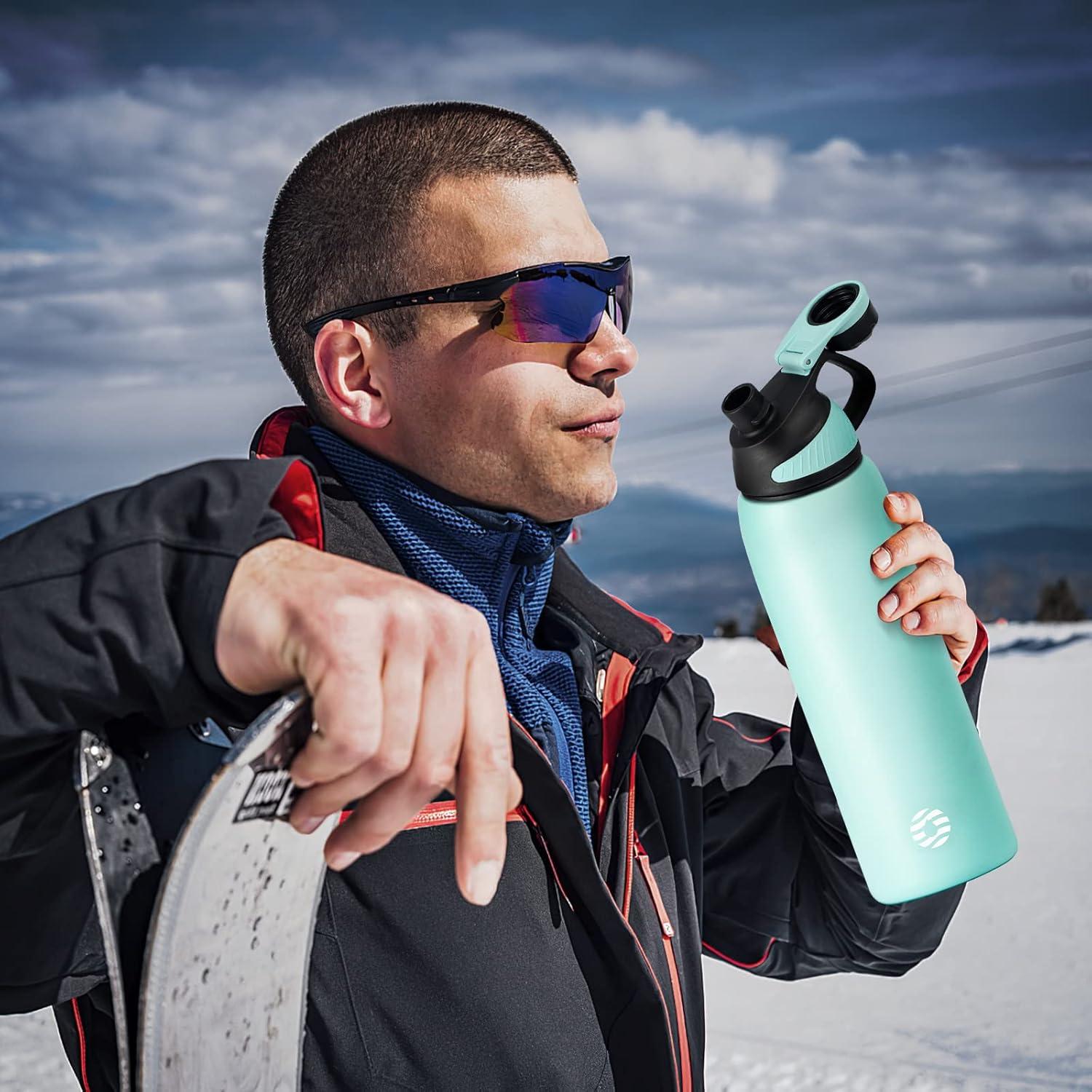 image:imageFjbottle Gourde Isotherme avec Couvercle Magntique 400ml600ml800ml1L15L Bouteille Isotherme tanche sans BPA Gourde Inox Bouche Standard Gourde Enfant pour Sport Gym VoyageMenthe Verte