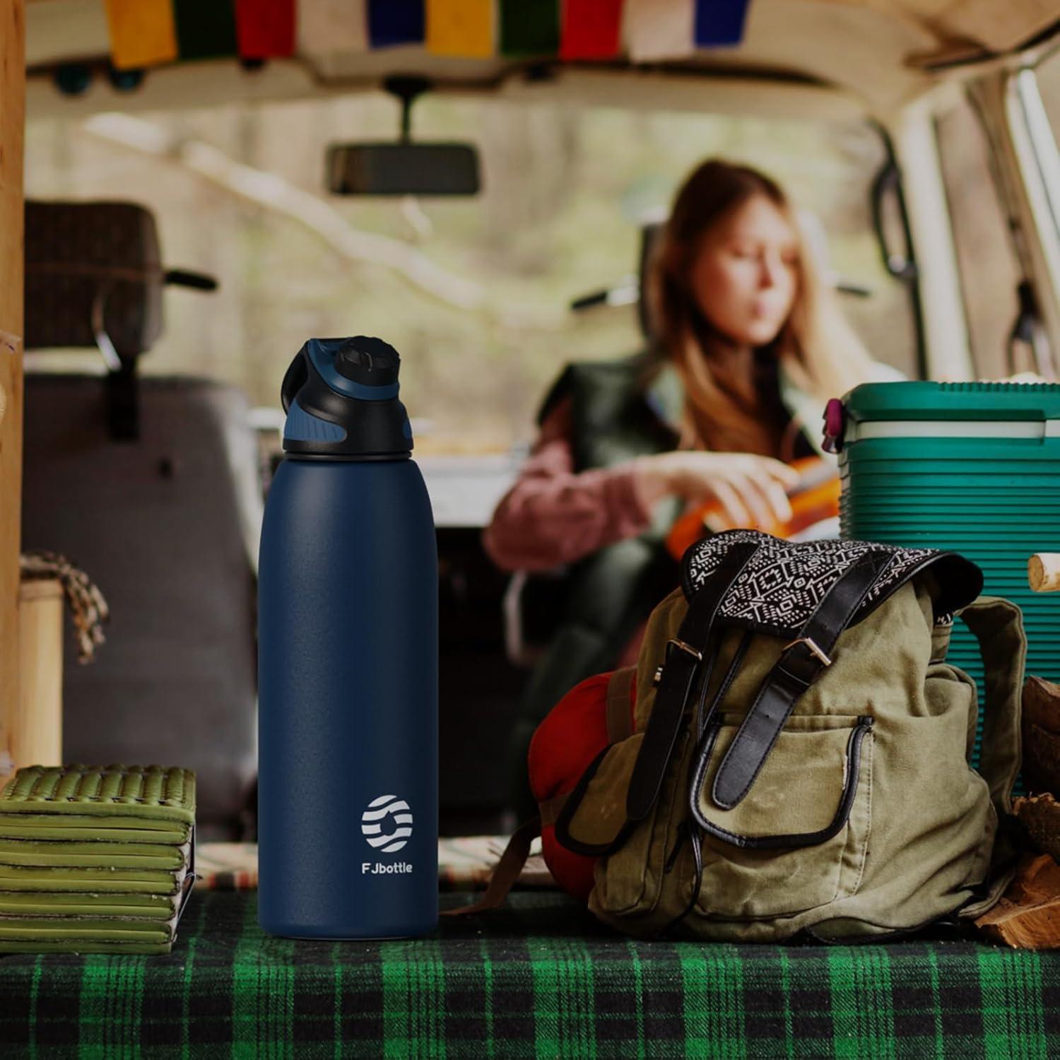 image:imageFjbottle Gourde Isotherme avec Couvercle Magntique 400ml600ml800ml1L15L Bouteille Isotherme tanche sans BPA Gourde Inox Bouche Standard Gourde Enfant pour Sport Gym VoyageBleu