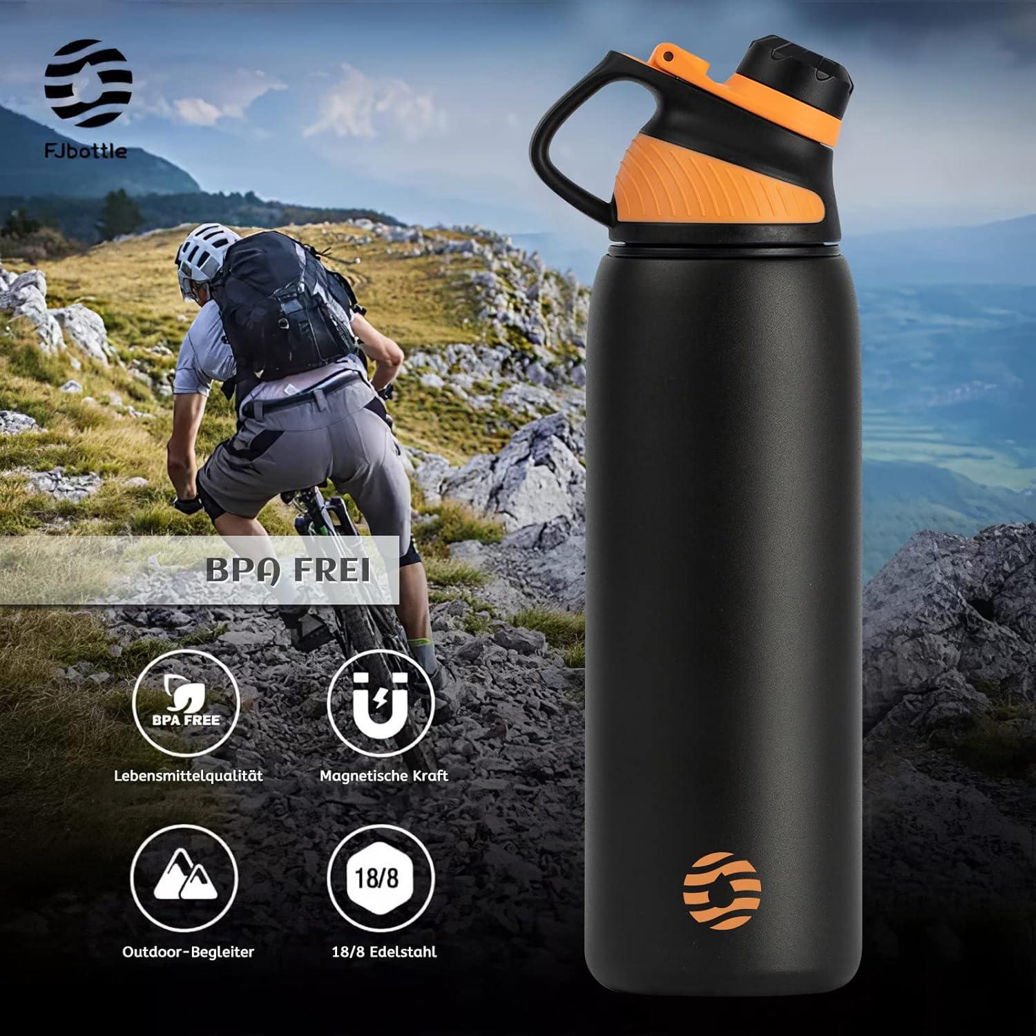 image:imageFjbottle Gourde Isotherme avec Couvercle Magntique 400ml600ml800ml1L15L Bouteille Isotherme tanche sans BPA Gourde Inox Bouche Standard Gourde Enfant pour Sport Gym VoyageNoir