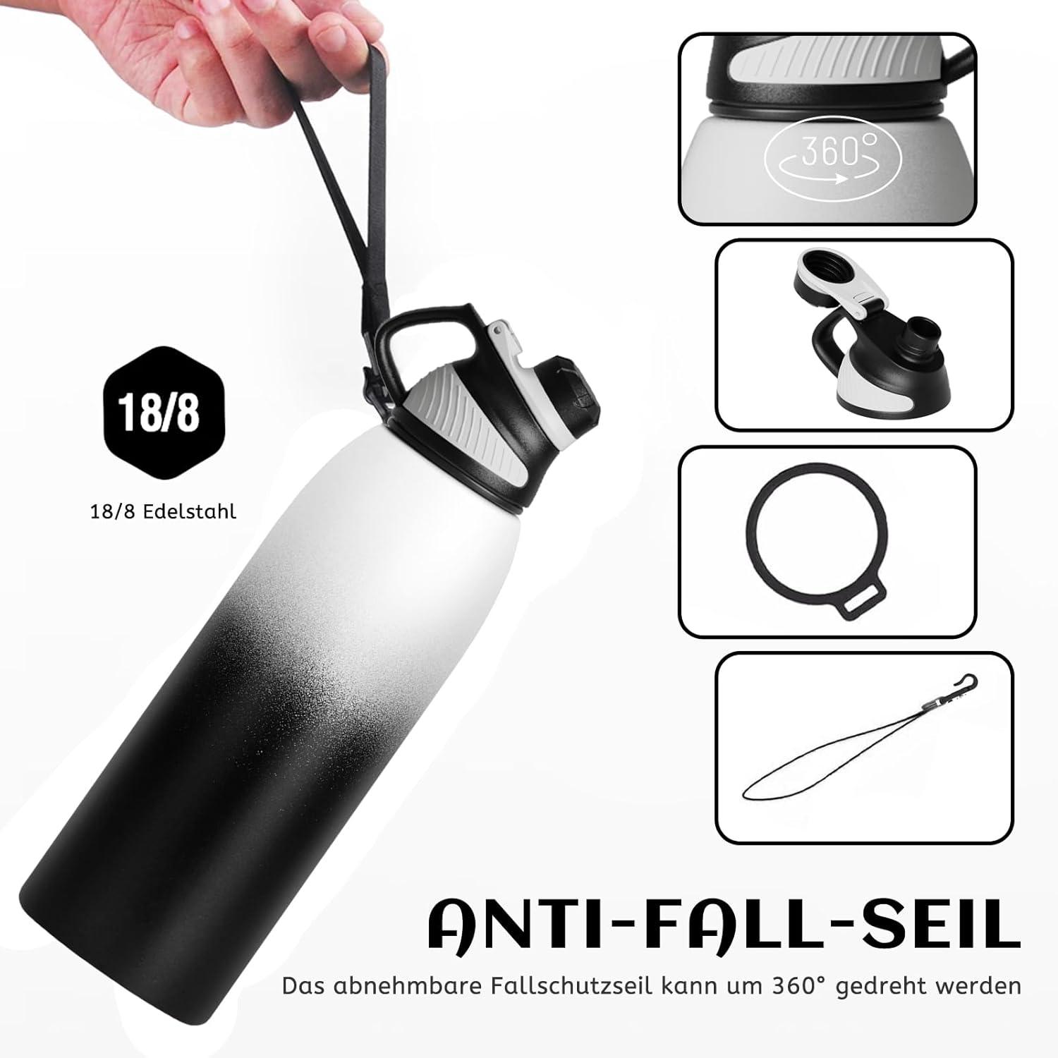 image:imageFjbottle Gourde Isotherme avec Couvercle Magntique 400ml600ml800ml1L15L Bouteille Isotherme tanche sans BPA Gourde Inox Bouche Standard Gourde Enfant pour Sport Gym VoyageBlanc et Noir