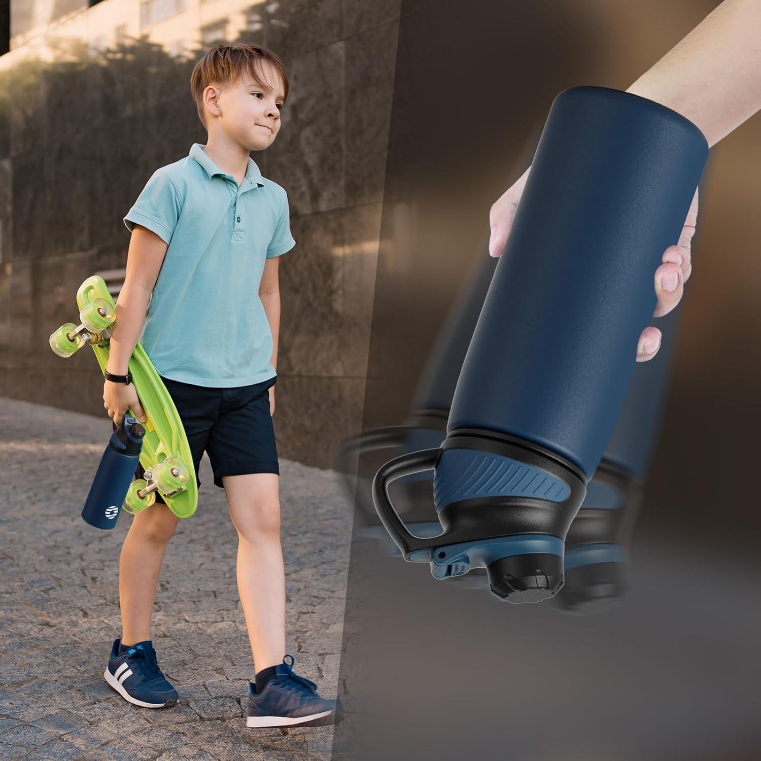image:imageFjbottle Gourde Isotherme avec Couvercle Magntique 400ml600ml800ml1L15L Bouteille Isotherme tanche sans BPA Gourde Inox Bouche Standard Gourde Enfant pour Sport Gym VoyageBleu