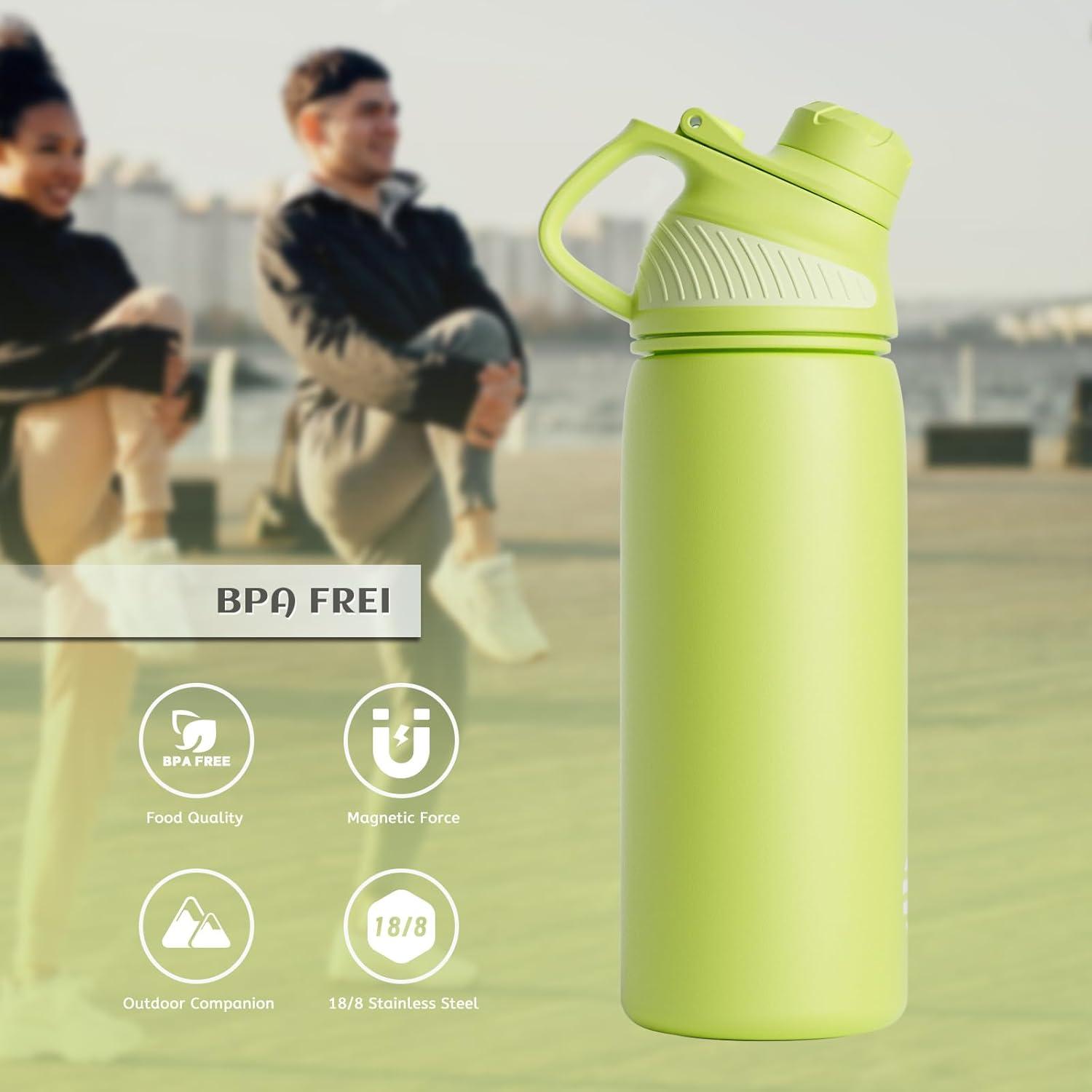 image:imageFjbottle Gourde Isotherme avec Couvercle Magntique 400ml600ml800ml1L15L Bouteille Isotherme tanche sans BPA Gourde Inox Bouche Standard Gourde Enfant pour Sport Gym VoyageVert Fluorescent