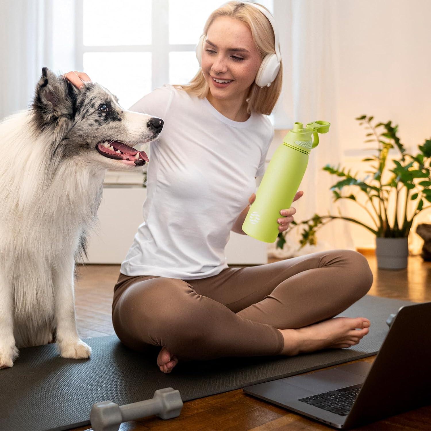 image:imageFjbottle Gourde Isotherme avec Couvercle Magntique 400ml600ml800ml1L15L Bouteille Isotherme tanche sans BPA Gourde Inox Bouche Standard Gourde Enfant pour Sport Gym VoyageVert Fluorescent