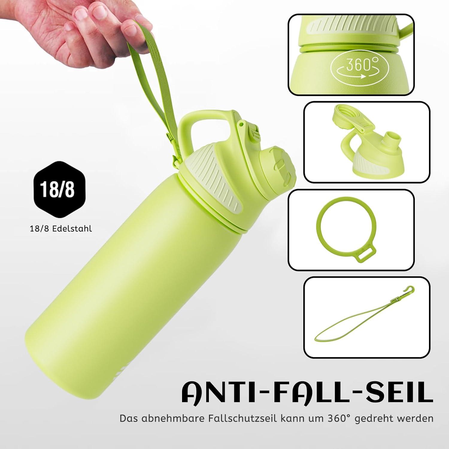 image:imageFjbottle Gourde Isotherme avec Couvercle Magntique 400ml600ml800ml1L15L Bouteille Isotherme tanche sans BPA Gourde Inox Bouche Standard Gourde Enfant pour Sport Gym VoyageVert Fluorescent