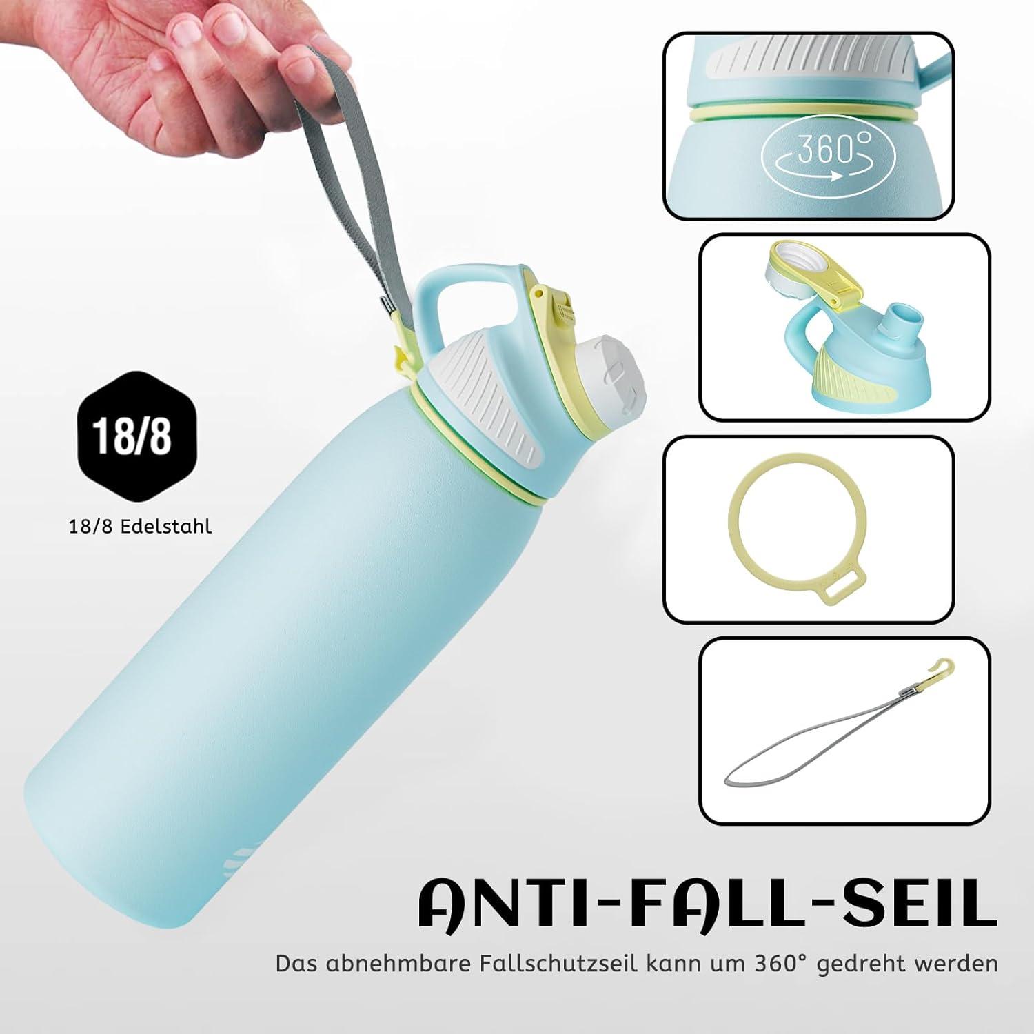 image:imageFjbottle Gourde Isotherme avec Couvercle Magntique 400ml600ml800ml1L15L Bouteille Isotherme tanche sans BPA Gourde Inox Bouche Standard Gourde Enfant pour Sport Gym VoyageBleu Ciel